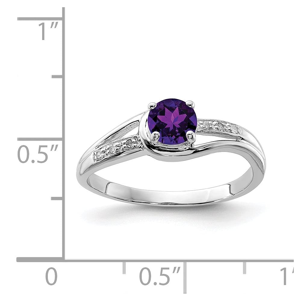 Diamond2Deal 925 Sterling Silver Diamond & Amethyst Round Engagement Ring 0.4ct - Elegant Wedding Proposal, Anniversary Gift for Her