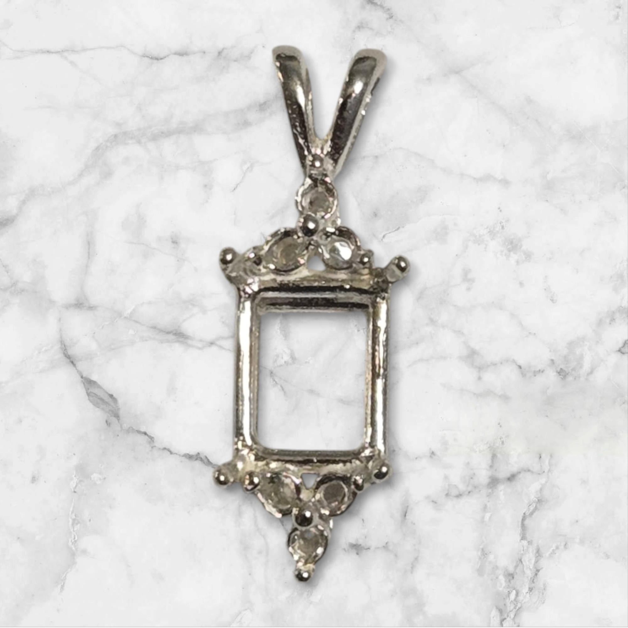 10x8mm & 18x13mm Emerald Cut Sterling Silver or 14K Gold Pendant Setting with 6 Accent Stones | Handcrafted in USA | Perfect for Birthdays, Anniversaries & Special Occasions