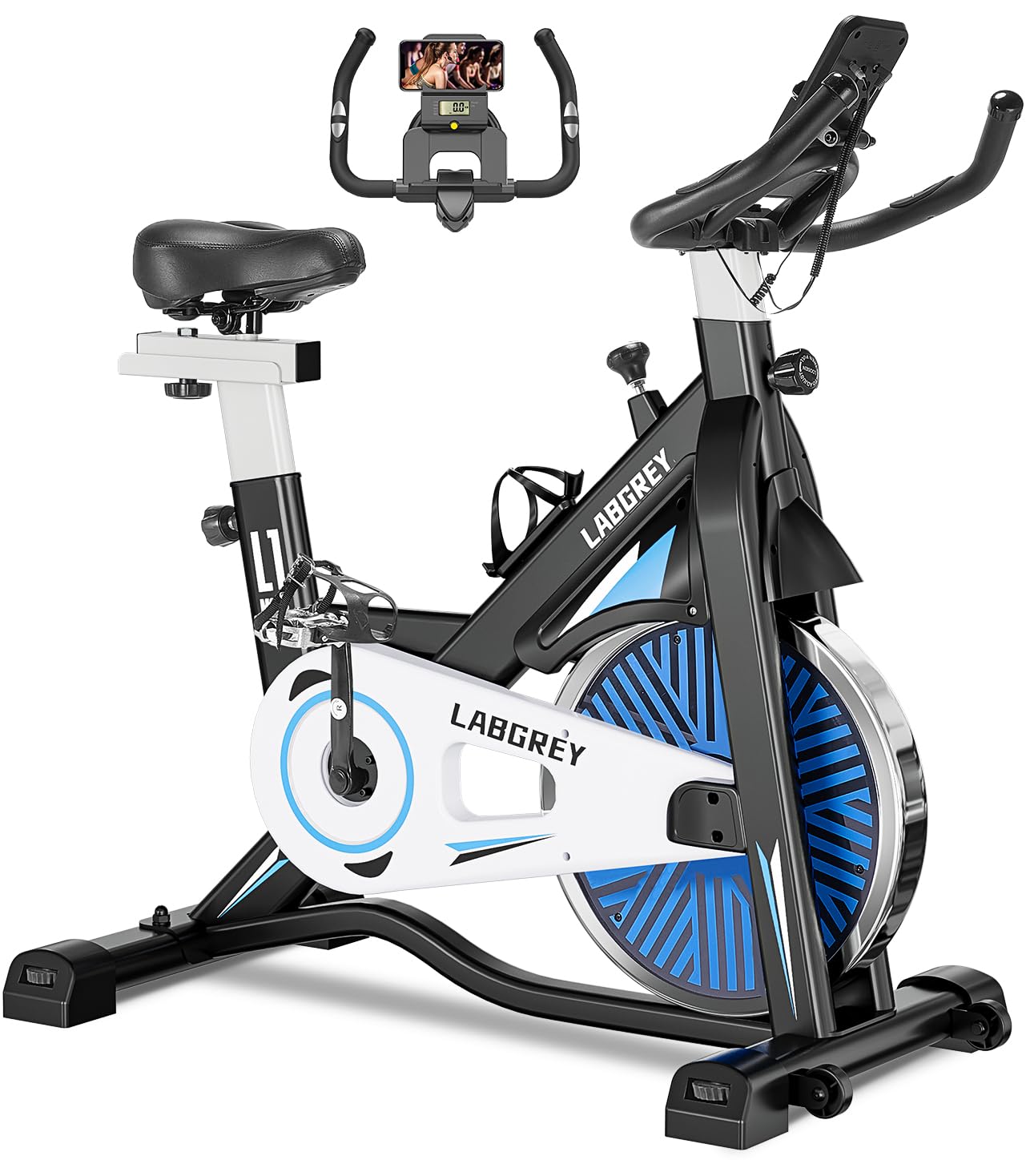 LABGREY Indoor Cycling Bike - Stationary Exercise Bike with Heart Rate Monitor & Comfortable Seat Cushion | Quiet Home Cardio Workout Equipment for Weight Loss & Fitness Training | Perfect for Home Gym, Apartment Workouts & Spin Classes