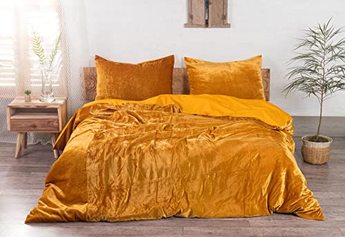 Luxury Crushed Velvet Duvet Cover Set - 3 Piece Boho Chic Bedding Comforter Cover, Soft & Cozy Velvet Bedding for King Size Bed (90
