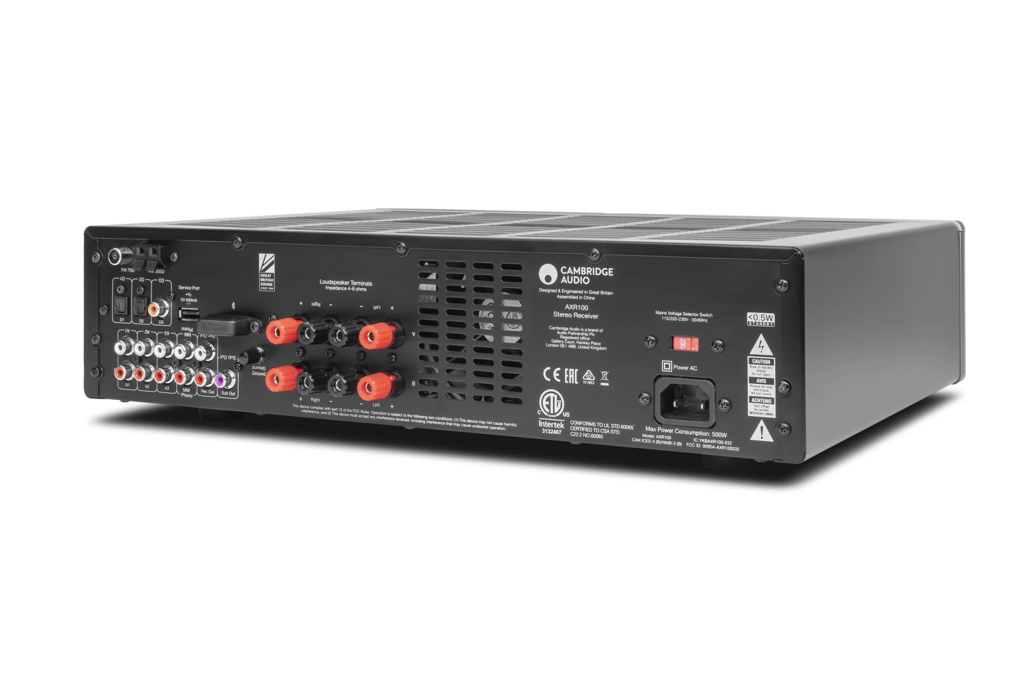 Cambridge Audio AXR100 FM/AM Stereo Receiver - Hi-Fi Audio System with Bluetooth, Phono Input & 100W Power - Perfect for Home Theater & Music Listening