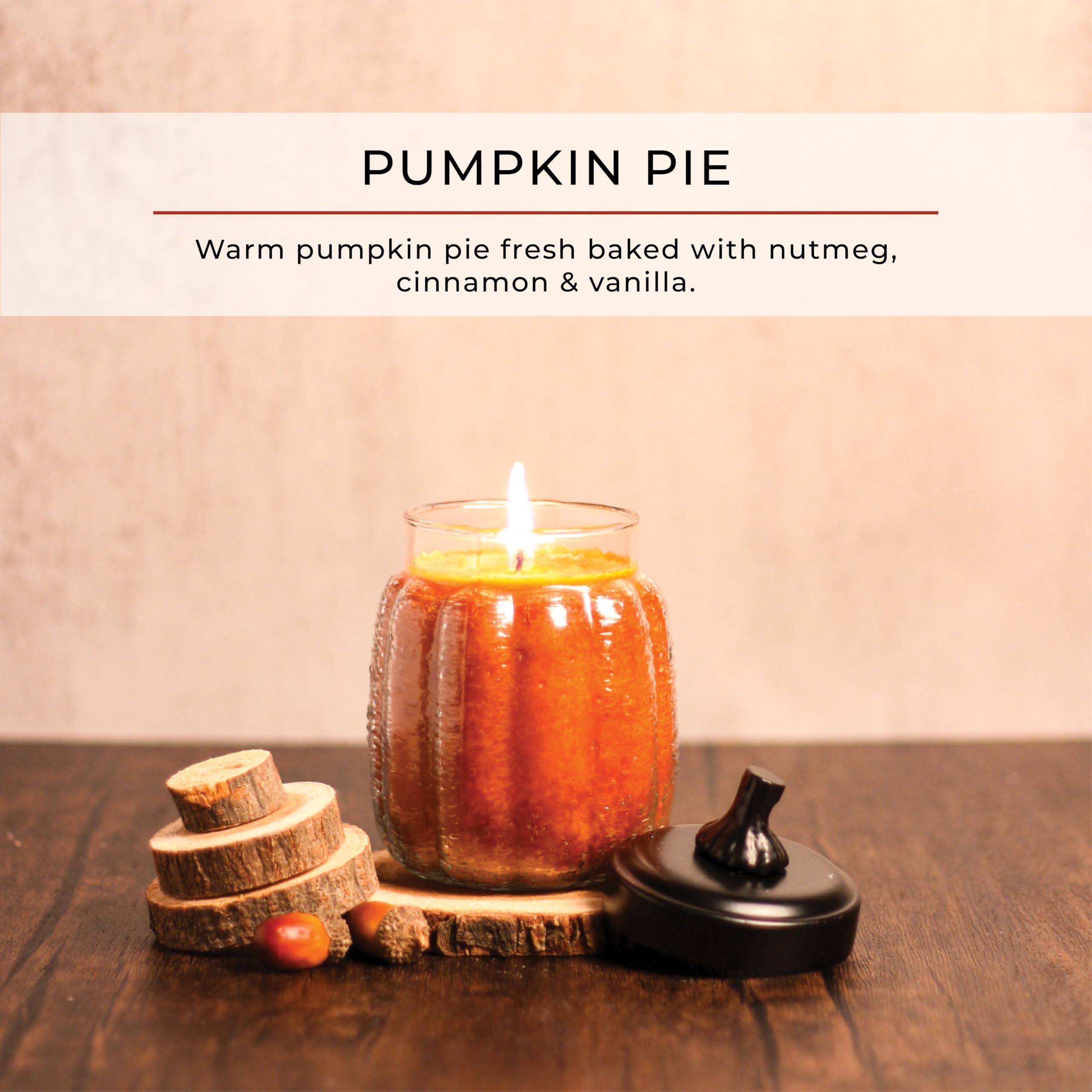 Pumpkin Pie Scented Glass Jar Candle - 26oz Decorative Candle with Lid | Authentic Fragrance | Made in USA | Perfect for Fall Decor, Thanksgiving Centerpieces & Cozy Home Ambiance