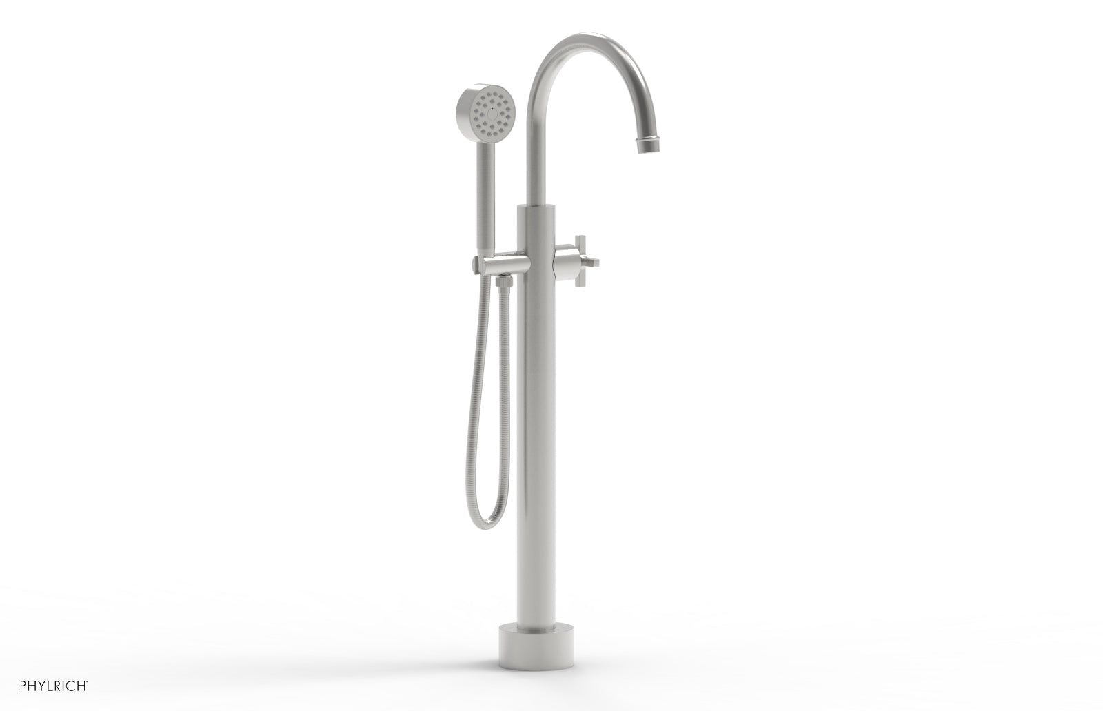 HEX MODERN Low Floor Mount Tub Filler with Cross Handle & Hand Shower - Model 501 46 03 | Perfect for Modern Bathroom Renovations & Spa-Like Shower Experiences