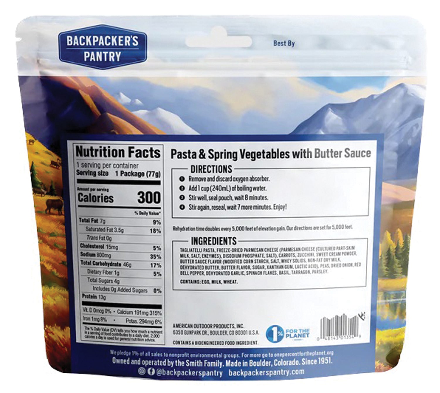 Backpackers Pantry Pasta & Spring Vegetables - Lightweight Dehydrated Camping Meal for Hiking & Backpacking | Easy Prep Outdoor Food for Adventures