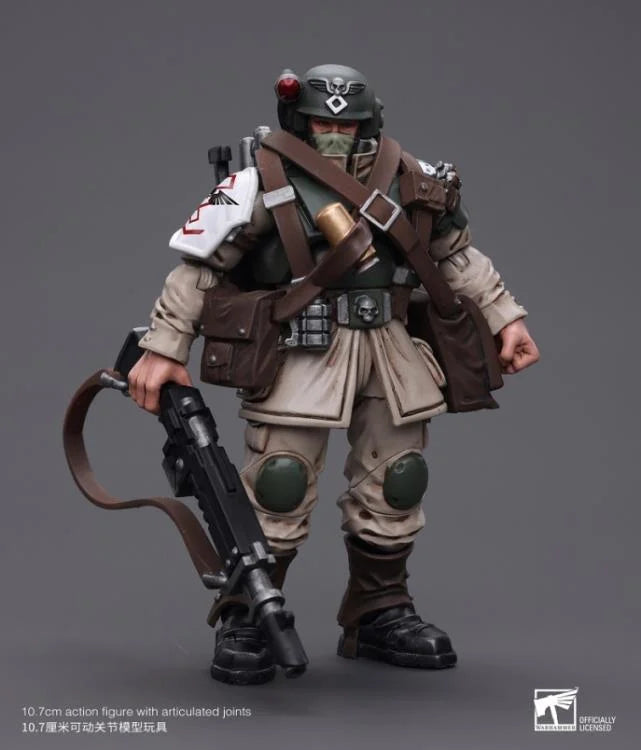 JOYTOY Warhammer 40k Astra Militarum Cadian Command Squad Veteran with Medi-Pack - 28mm Scale Miniature for Tabletop Wargaming & Collecting