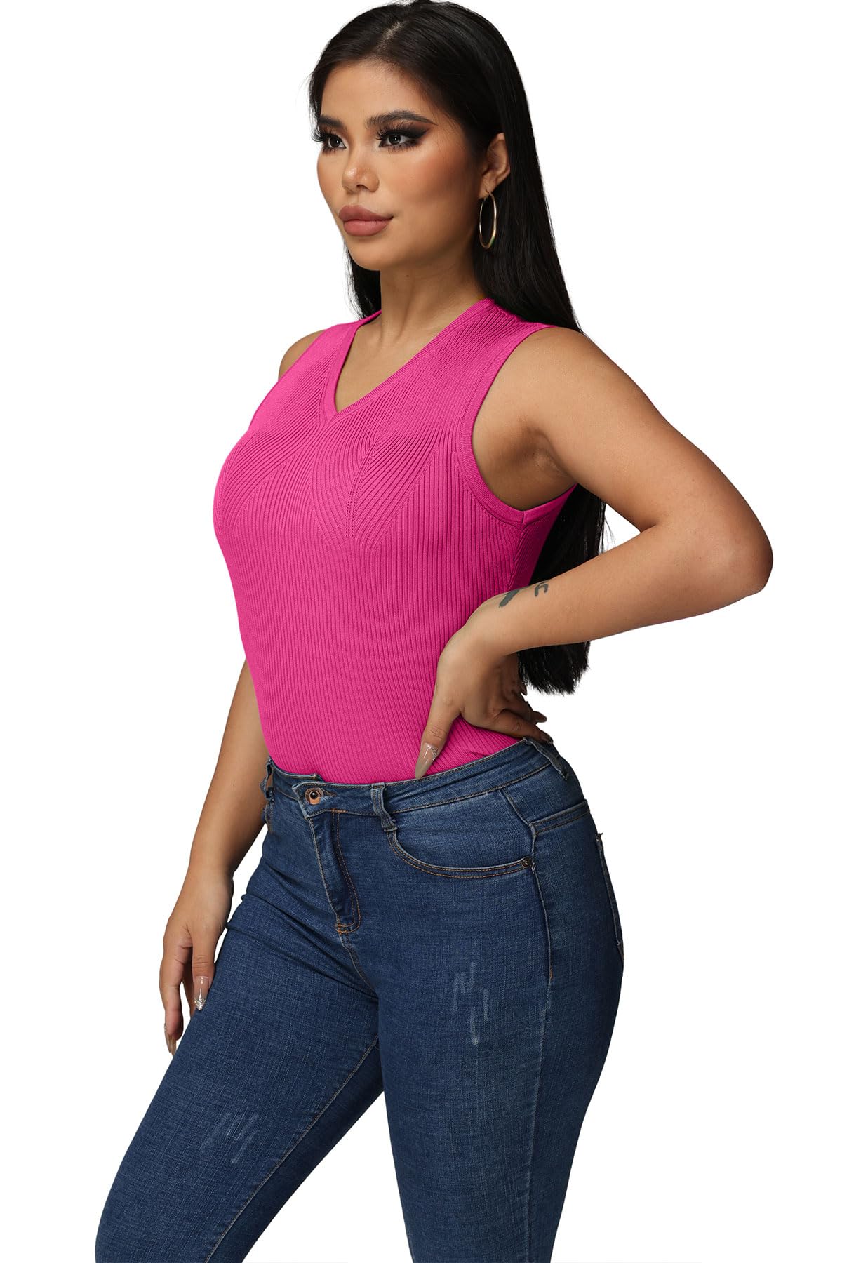 AGSEEM Women's Ribbed Tank Tops - Summer V Neck Sleeveless Shirts | Stretchy Casual Tops for Women | Perfect for Beach, Gym & Everyday Wear