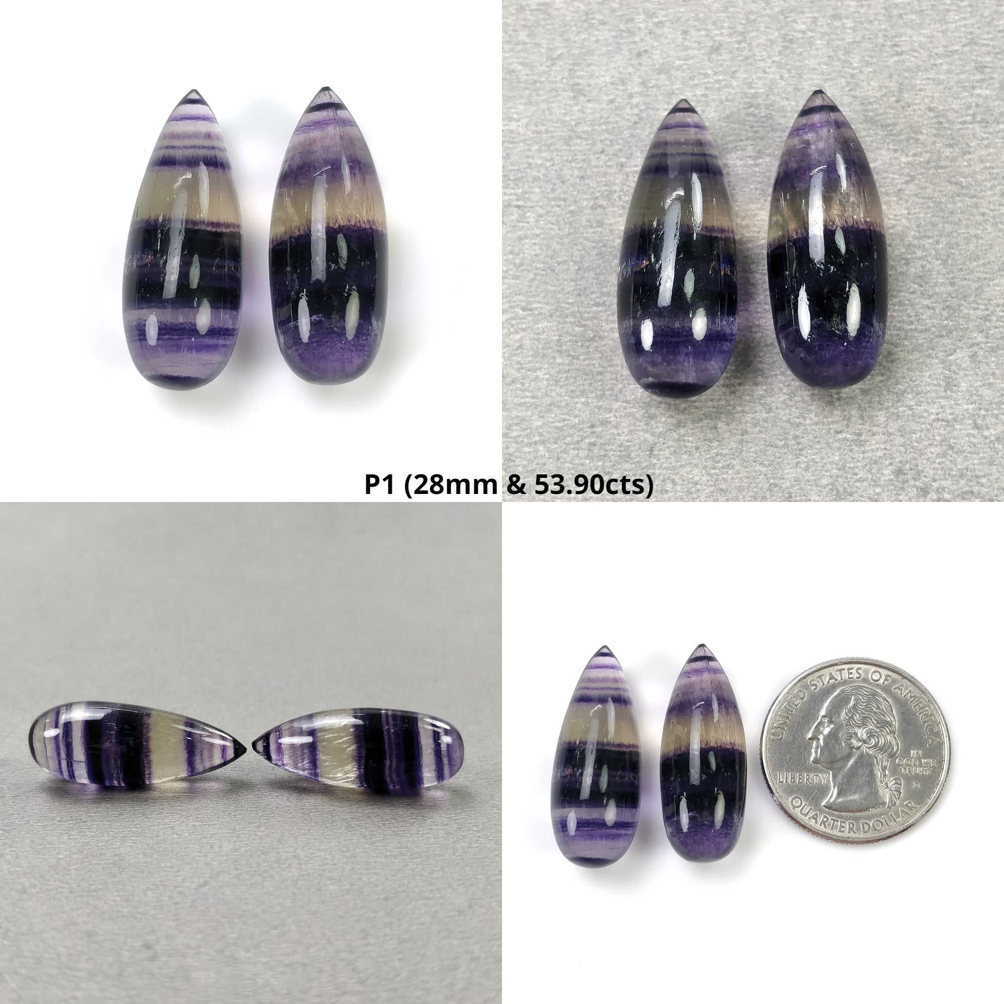 Natural Untreated Bi-Color Fluorite Gemstone Cabochon Tear Drop Pair - Handmade Jewelry Making Supplies for Necklaces, Earrings & DIY Craft Projects