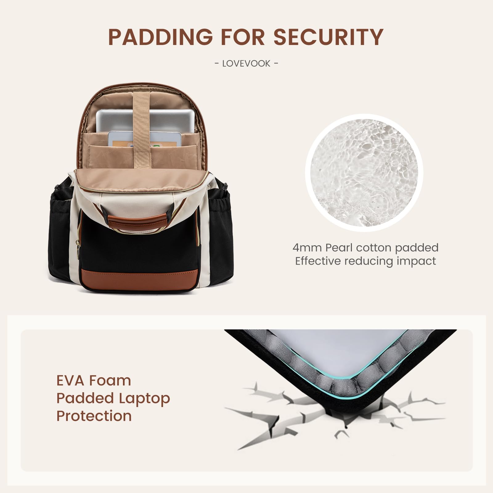 LOVEVOOK Women's 17 Inch Laptop Backpack - Large Capacity Waterproof Travel Computer Bag with Pouch Pocket for Cup - Business Work Backpack for College, Teacher & Office Use - Beige, Black & Brown Color Options