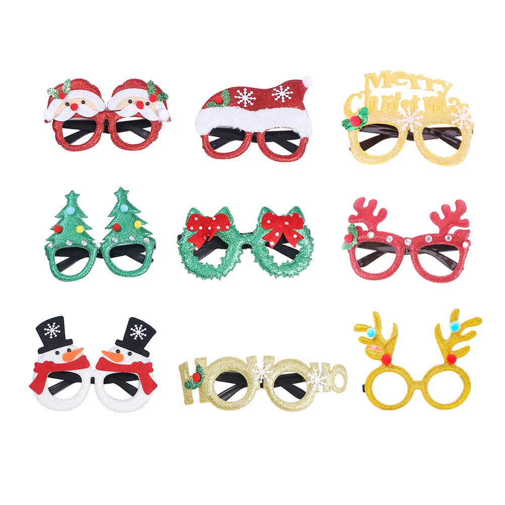 9pcs Funny Christmas Party Eyeglasses - Cosplay Photo Props for Holiday Celebrations, Festive Decor & Themed Parties - Perfect for Christmas, New Year & Office Events