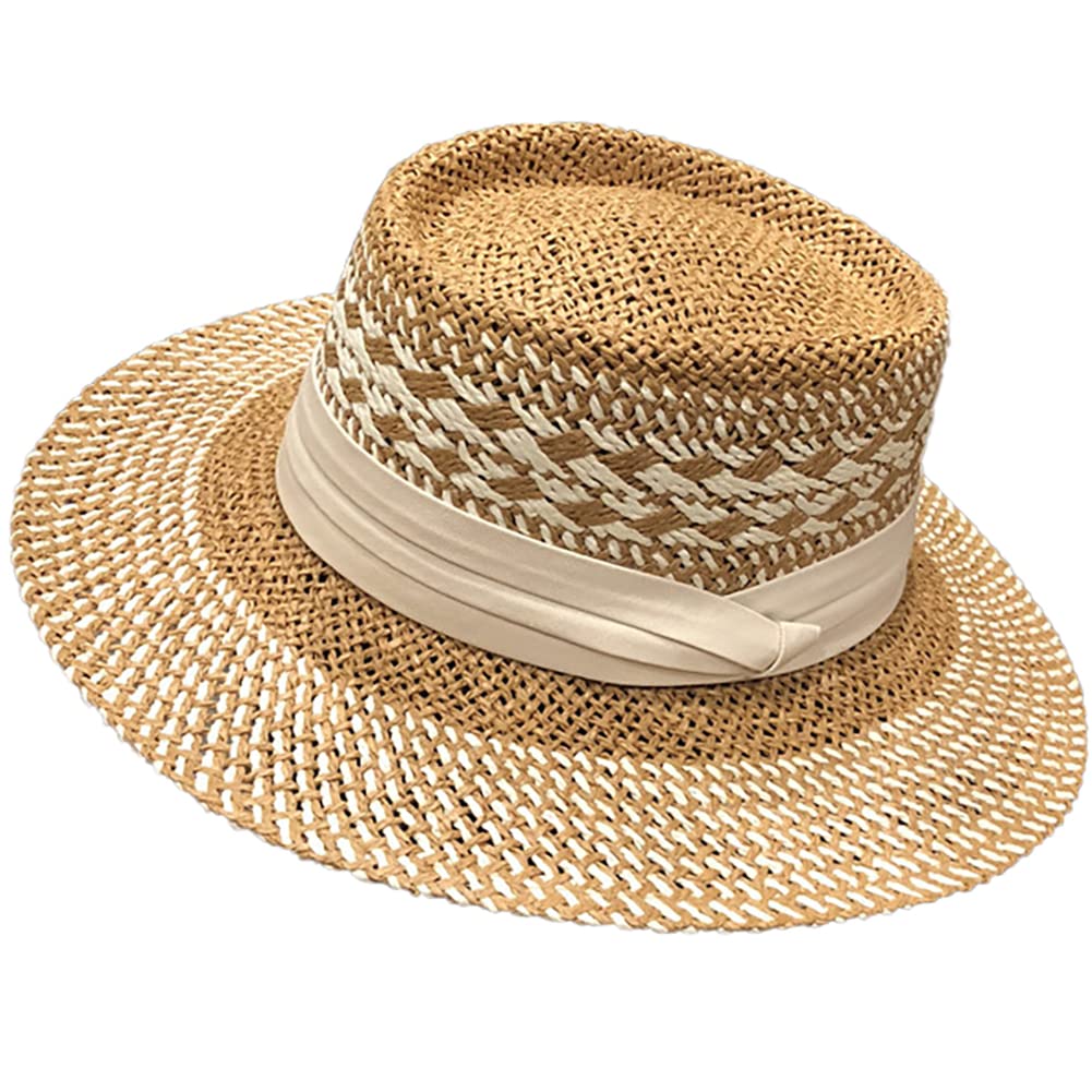 Stylish UV Protection Straw Beach Sun Hats for Women & Men - Summer Fedora Boater Hats with Wide Brim - Perfect for Outdoor Activities, Vacations, and Sun Protection