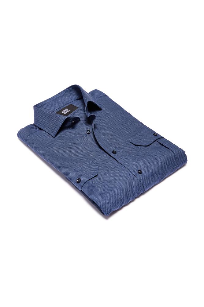 Franco Shirt - Blue Baby Houndstooth Cotton Casual Button Down Shirt for Men | Comfortable & Stylish Everyday Wear for Office, Dating & Outdoor Activities