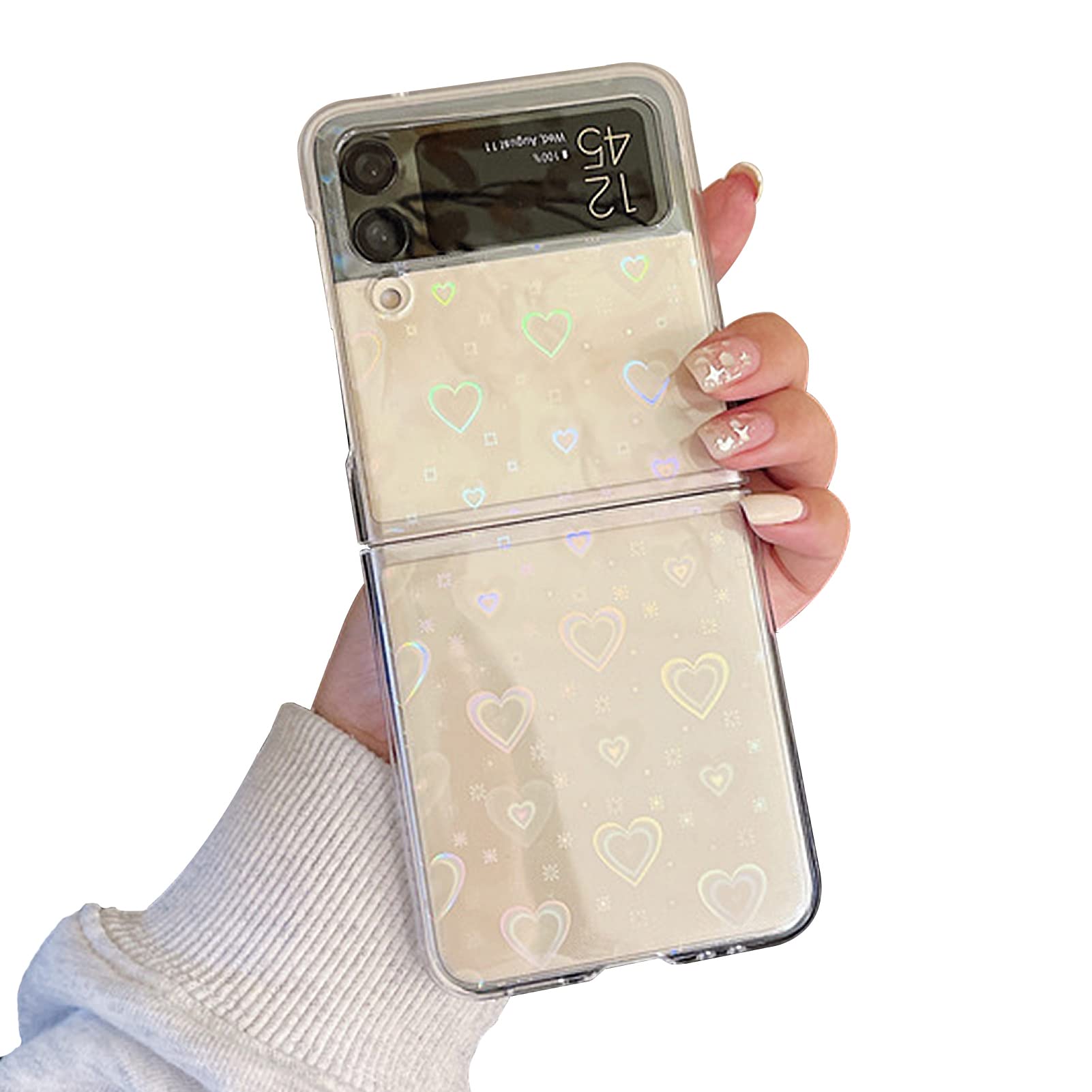 OZLICE Laser Love Heart Glitter Bling Clear Phone Case for Samsung Galaxy Z Flip 3 | Protective & Stylish Cover with Sparkle Design | Perfect for Parties, Gifts & Everyday Use