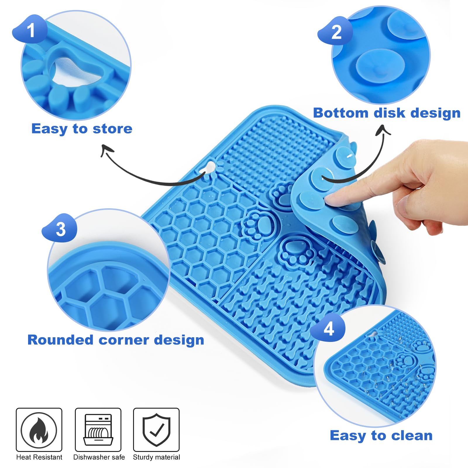 Dog Lick Mat with Suction Cups - 2 Pack Slow Feeder & Anxiety Relief Mat for Dogs and Cats - Non-Slip Pet Food Bowl for Bathing, Grooming, and Enrichment Toys (Blue & Orange) - Perfect for Stress Relief, Mealtime Fun, and Pet Care Routine