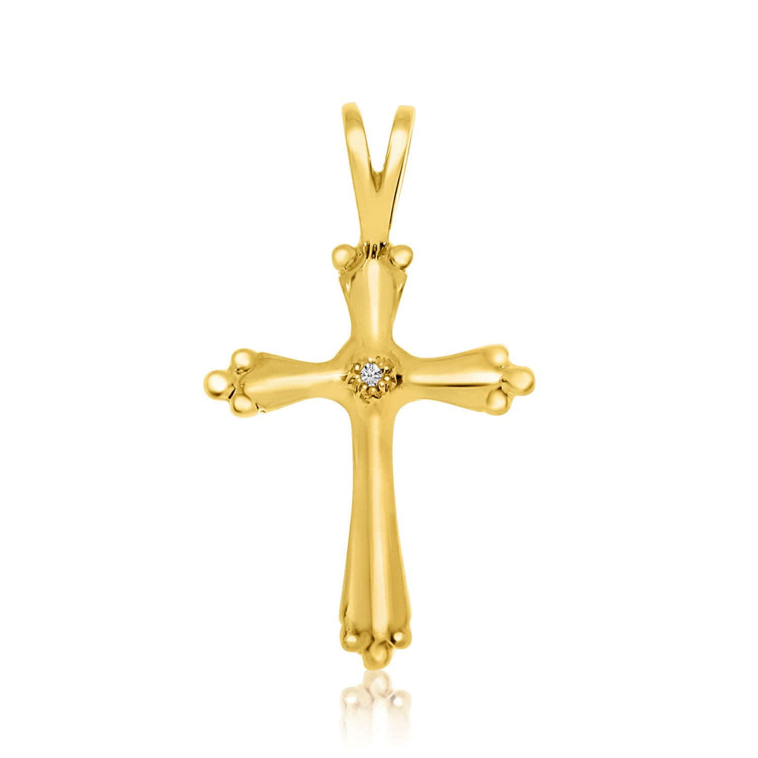 14K Yellow Gold Diamond Illusion Cross Pendant Necklace with 18 Inch Chain - Perfect for Gifts, Baptisms & Everyday Elegant Jewelry