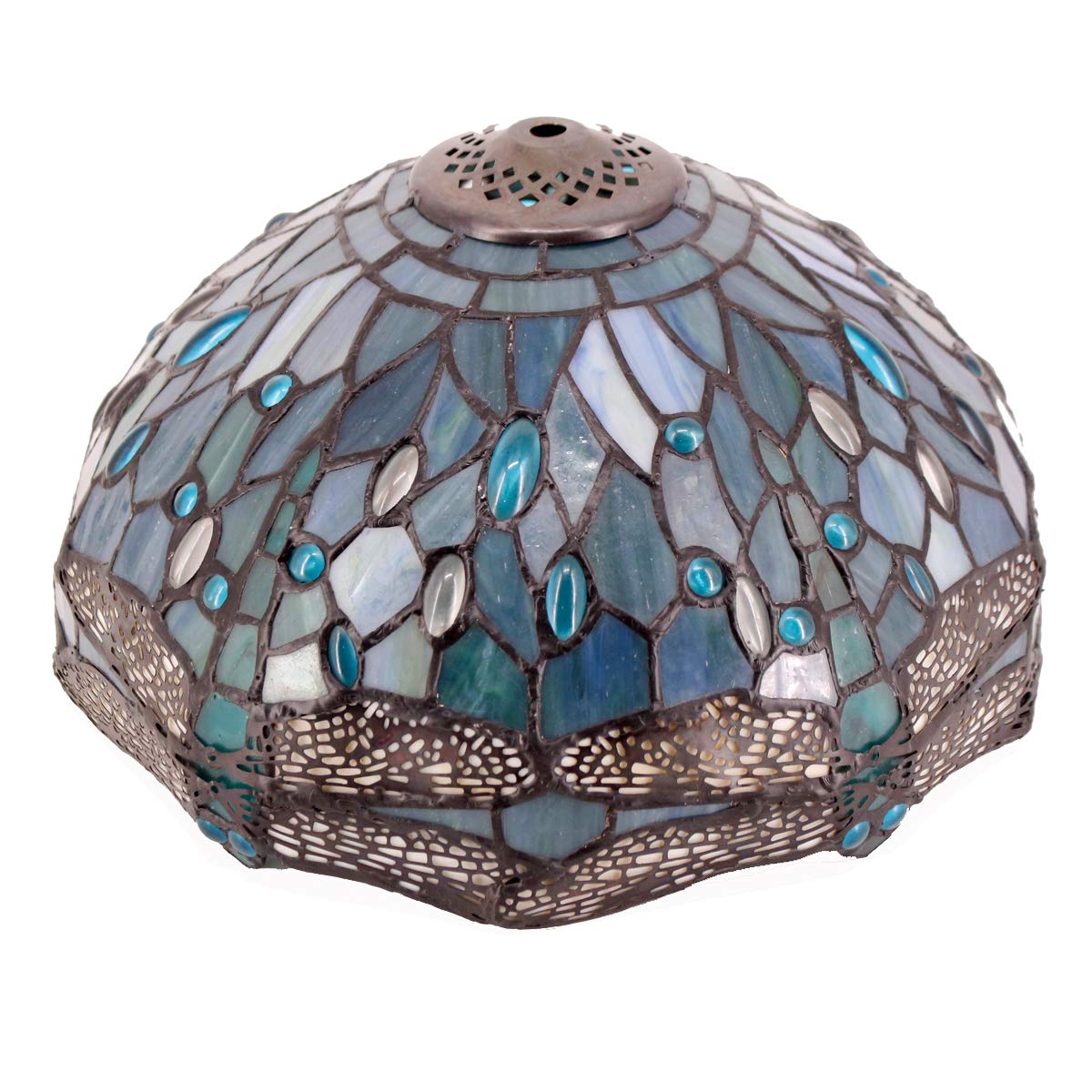 WERFACTORY Tiffany Style Dragonfly Stained Glass Lamp Shade Replacement - 12x6 Inch Sea Blue, Fits Table Lamps, Pendant & Ceiling Lights (Lamp Base Not Included) - Perfect for Living Room, Bedroom & Office Decor