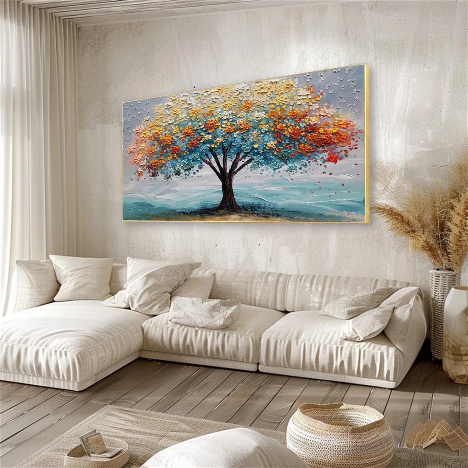 Flower and Tree Painting Wall Art - Handmade Canvas Print #FT099 - Perfect for Living Room, Bedroom & Office Decor