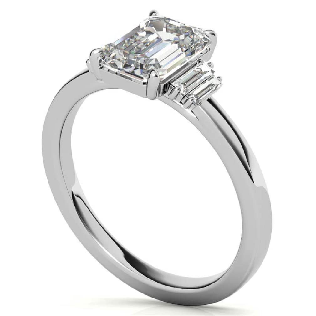 10K Solid White Gold Handmade Engagement Ring - 1.0 CT Emerald Cut Moissanite Diamond Solitaire Wedding Band for Women, Anniversary Jewelry Gift - Perfect for Proposals, Bridal Sets & Special Occasions