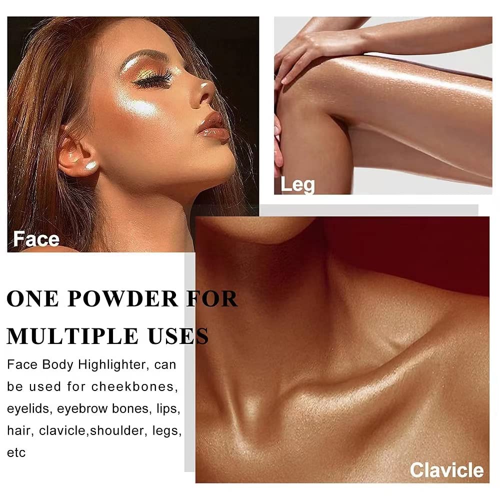 Glitter Highlighter Powder for Face & Body - Natural 3D Blush & Fairy Glow Makeup (01# White Moonbeam) - Perfect for Festivals, Parties & Night Out Makeup Looks