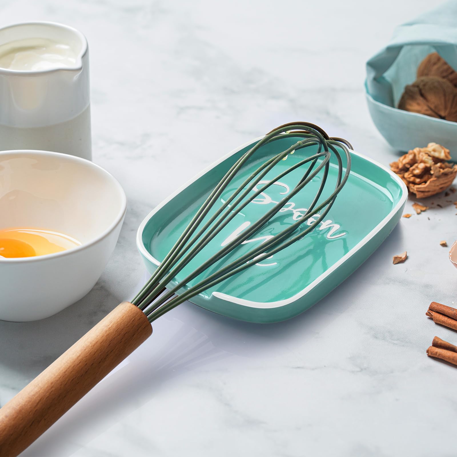 DAYYET Turquoise Ceramic Spoon Rest for Stove Top - Large Heat-Resistant Kitchen Utensil Holder - Teal Cooking Accessory for Countertop - Perfect for Cooking, Serving & Kitchen Decor