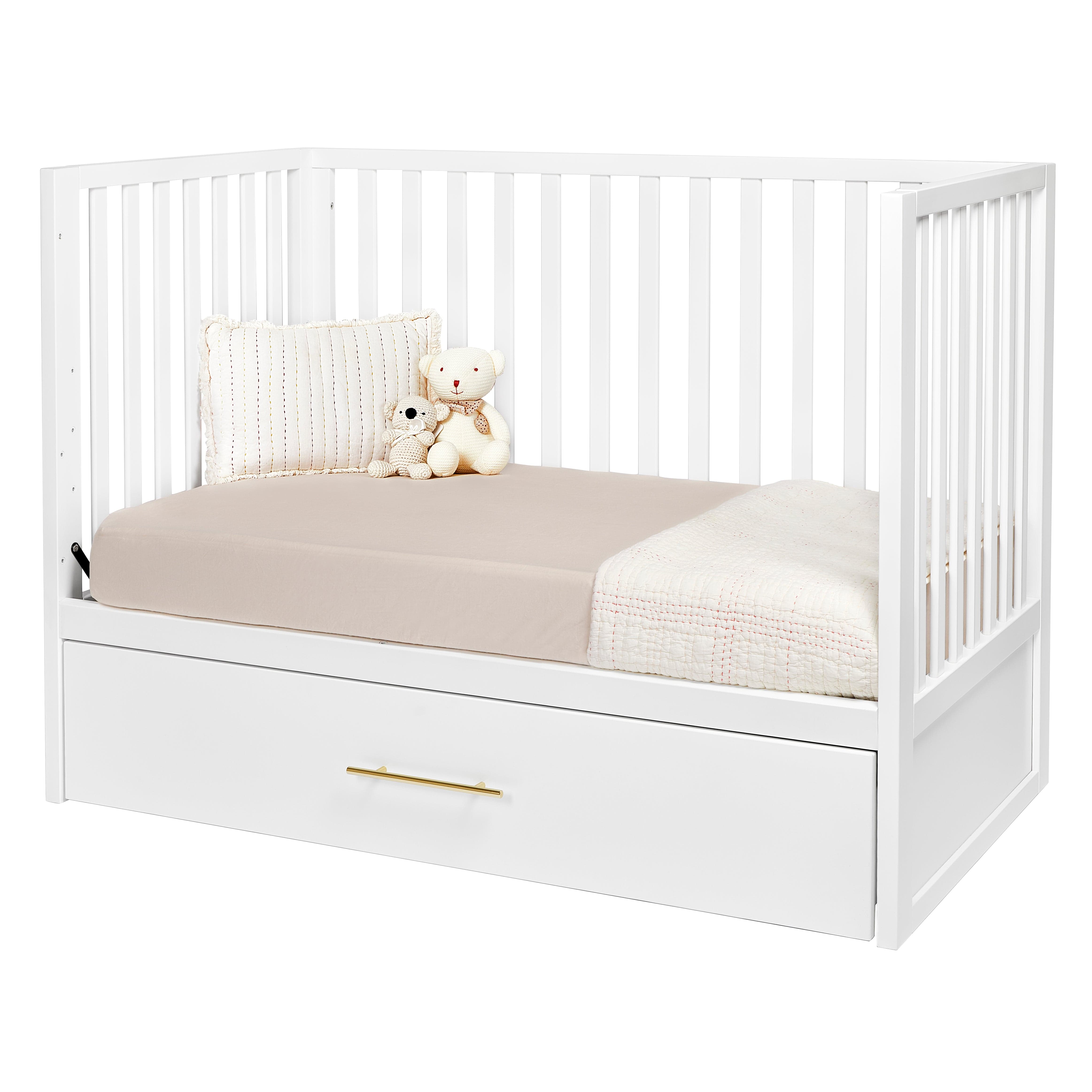 Hush Crib with Trundle - Gold Handle Baby Bed for Nursery - Perfect for Newborns, Toddlers & Small Spaces