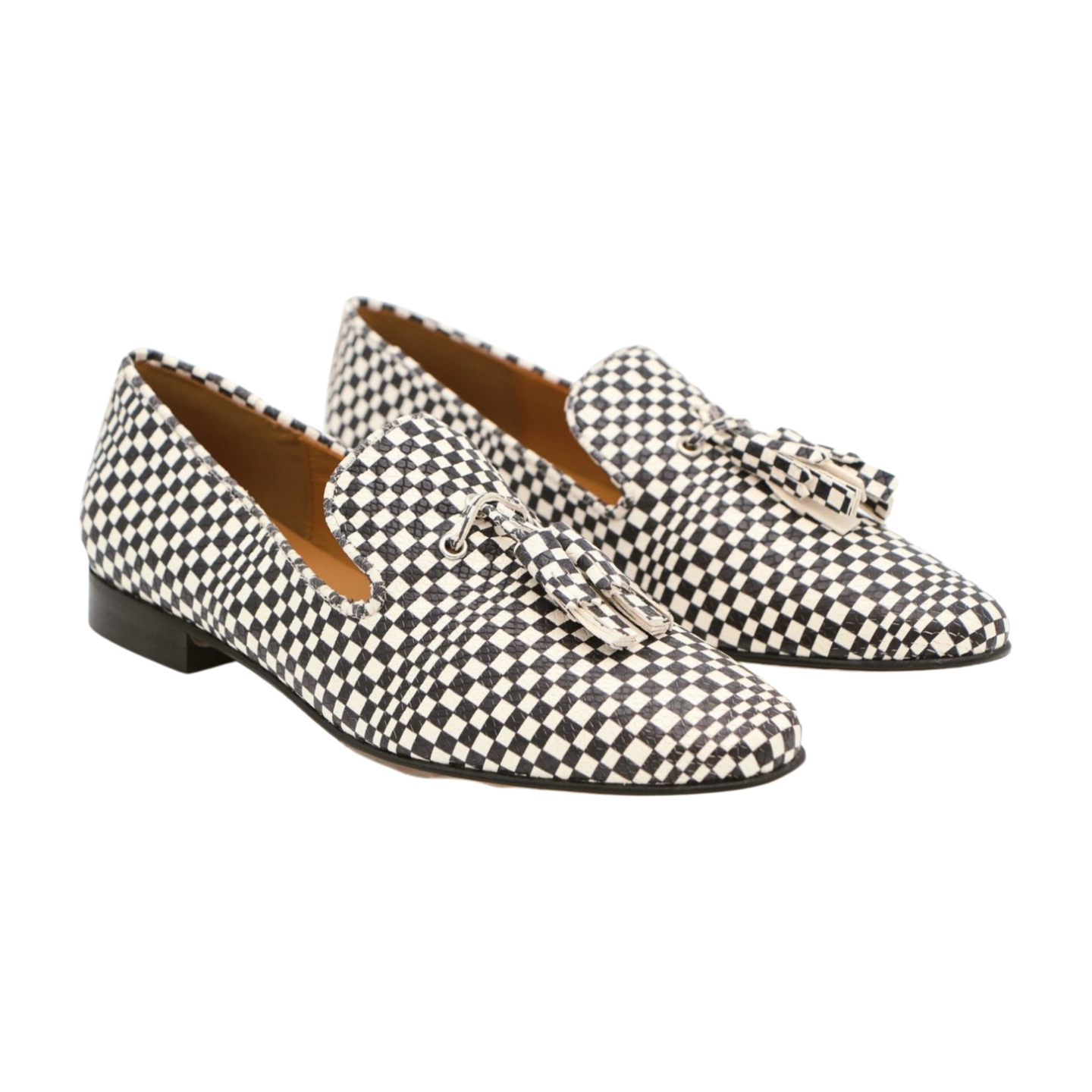 PEDRO MIRALLES Black & White Checkered Leather Loafers with Tassels - Classic Men's Dress Shoes for Business, Office & Formal Occasions