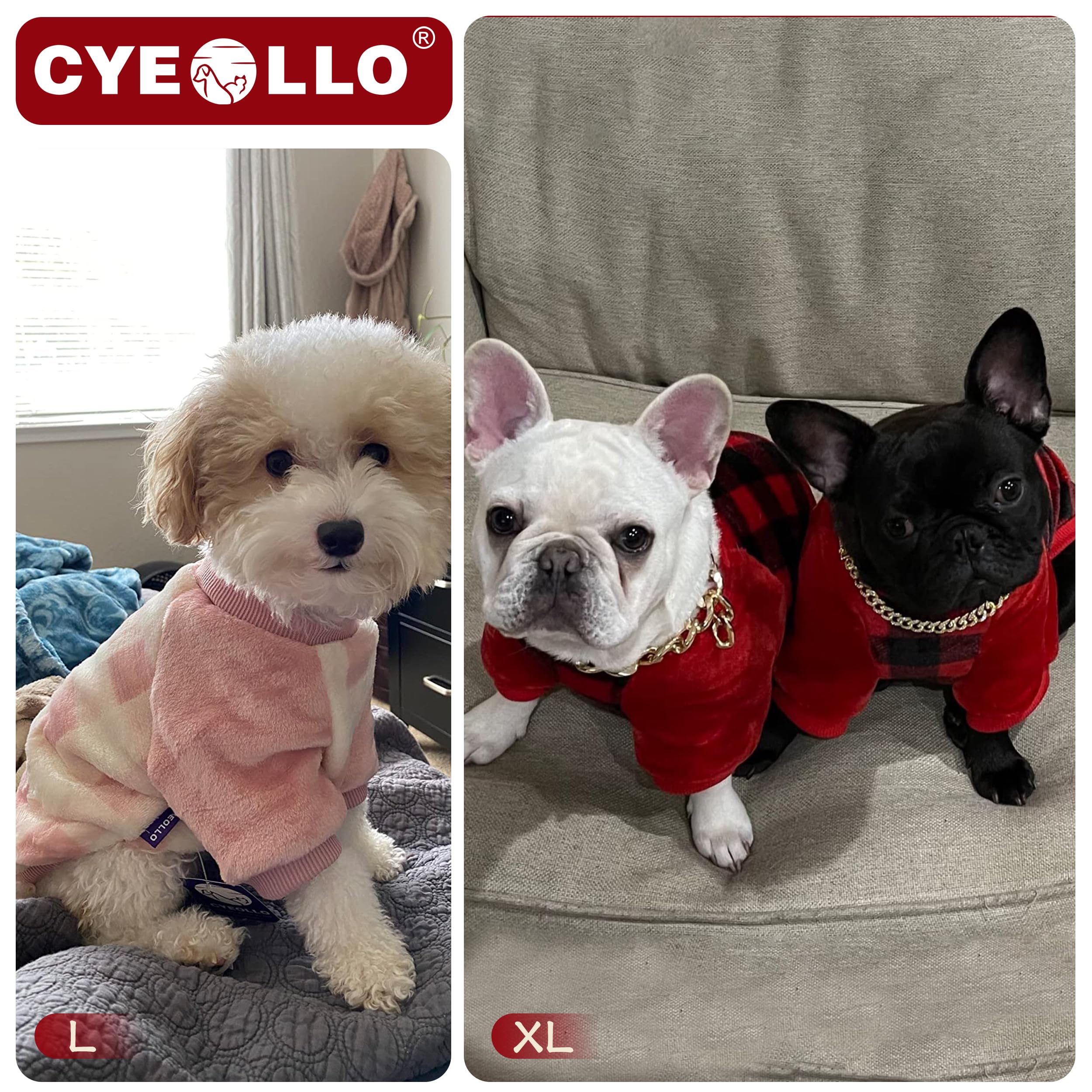 CYEOLLO Buffalo Plaid Dog Sweater - Warm Flannel Winter Coat for Small Dogs, Cold Weather Pet Apparel - Perfect for Outdoor Walks, Holiday Photos & Cozy Indoor Wear