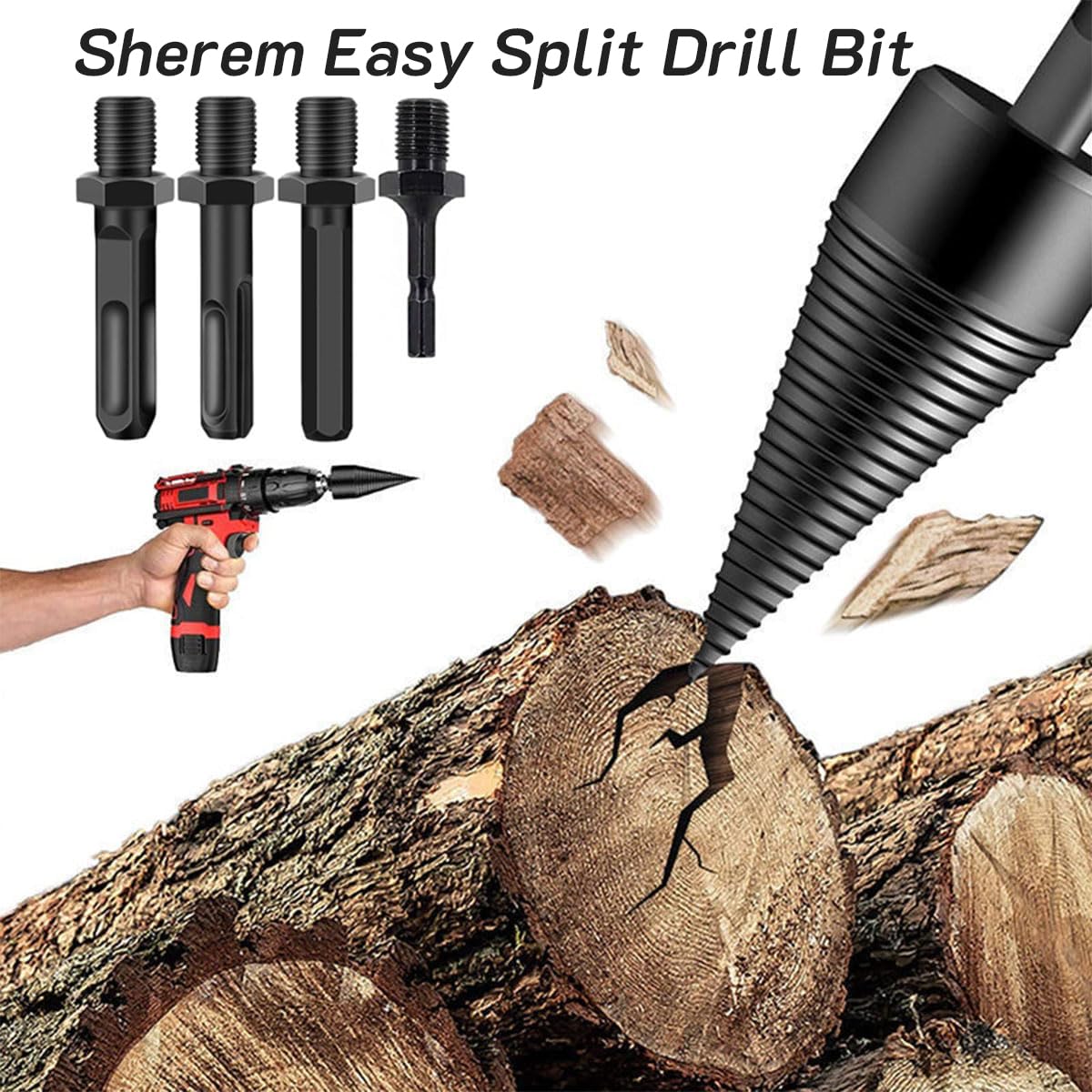 32mm Sherem Easy Split Drill Bit - Wood Splitter & Firewood Drill Bit Set for Efficient Log Splitting | Perfect for Firewood Preparation, DIY Woodworking, and Outdoor Camping
