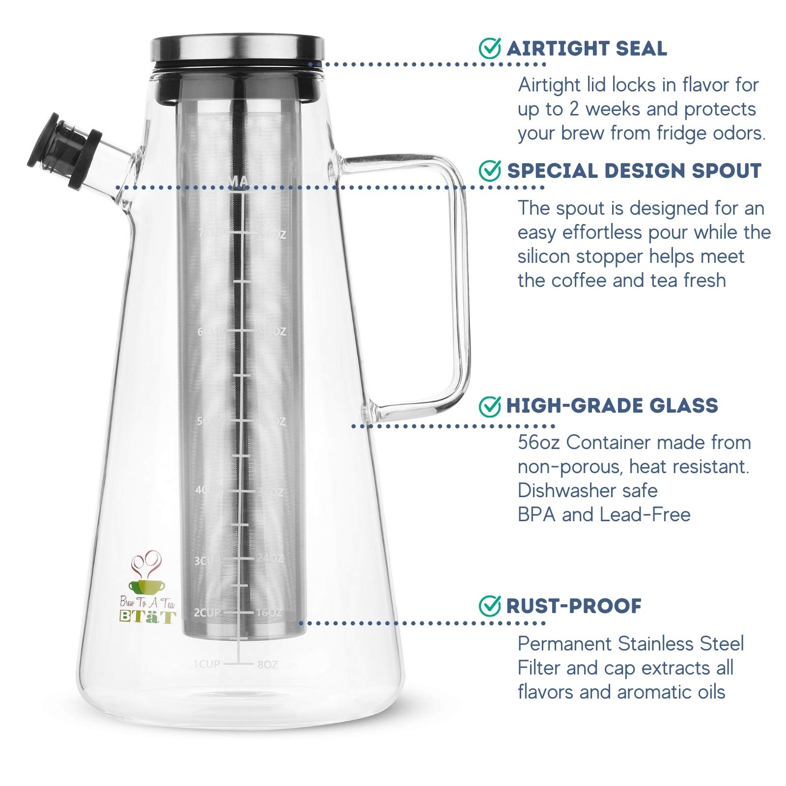BTaT 2L Cold Brew Coffee Maker for Iced Coffee & Tea - Home & Office Use