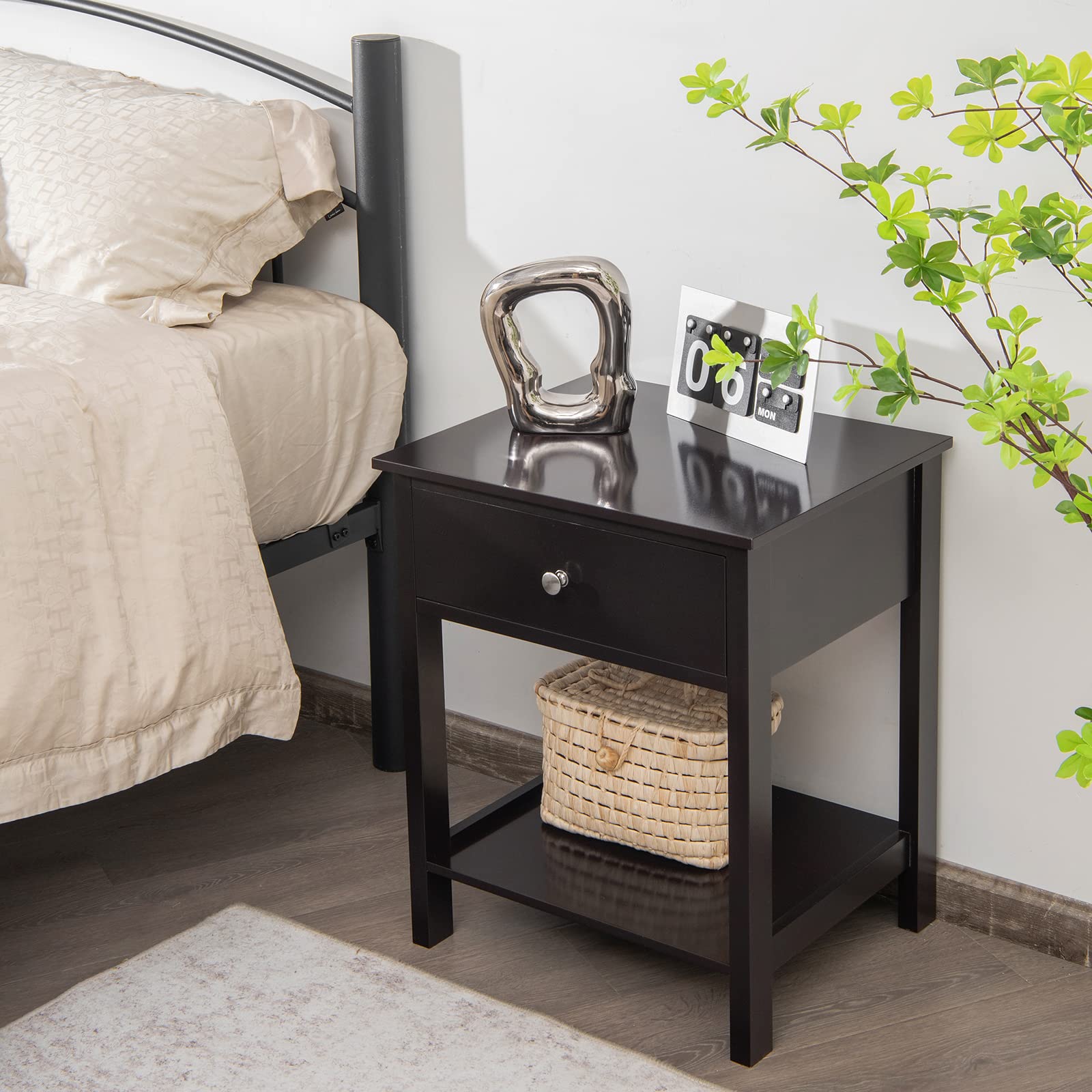 Giantex Nightstand Set of 2, Wooden End Tables with Drawer & Open Shelf - Space-Saving Bedside Tables for Small Spaces - 2-Tier Night Stand for Bedroom, Living Room & Dorm - Easy Assembly Black - Perfect for Storing Books, Lamps & Bedroom Essentials
