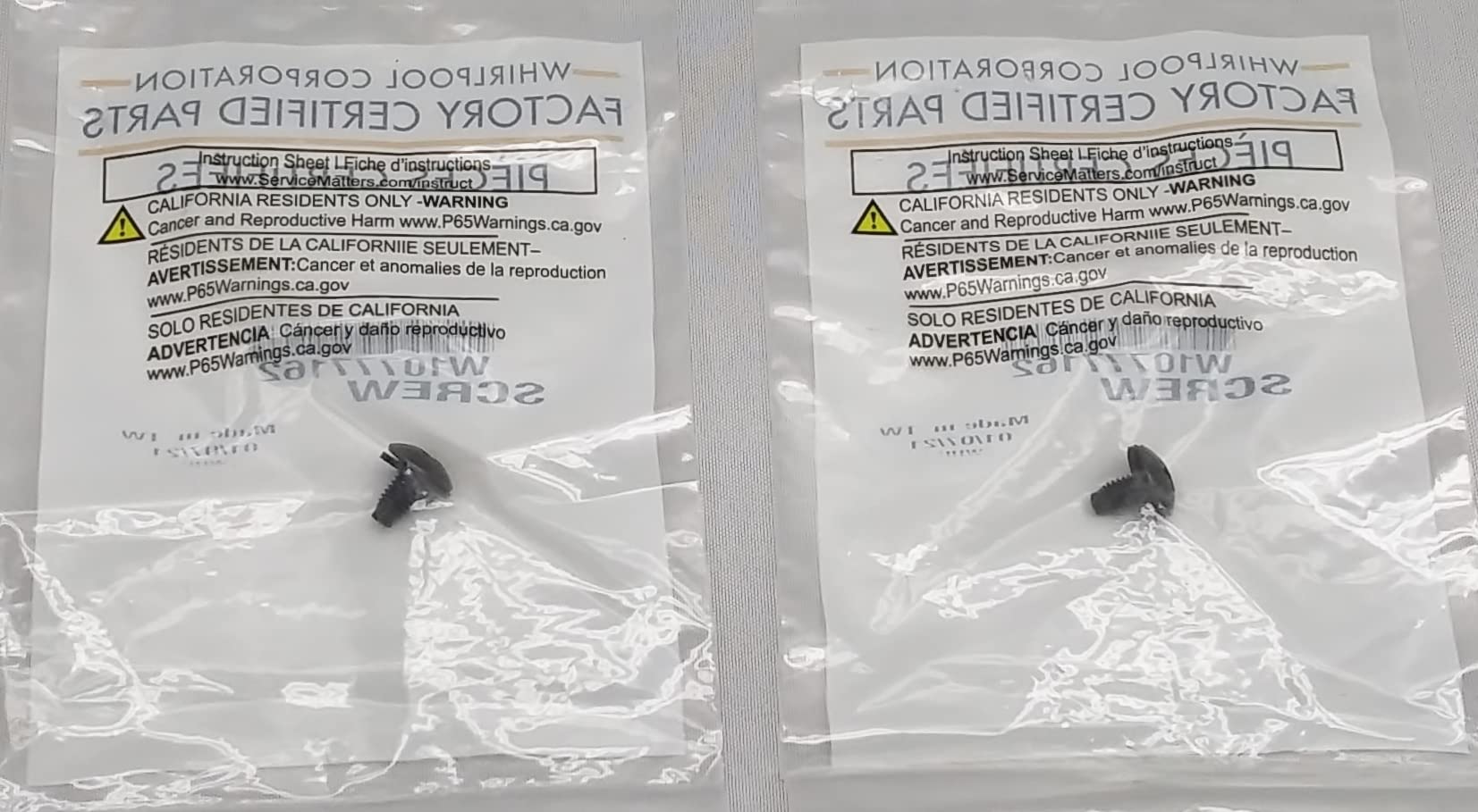Genuine OEM W10777162 Oven Door Frame Screw - 1/2