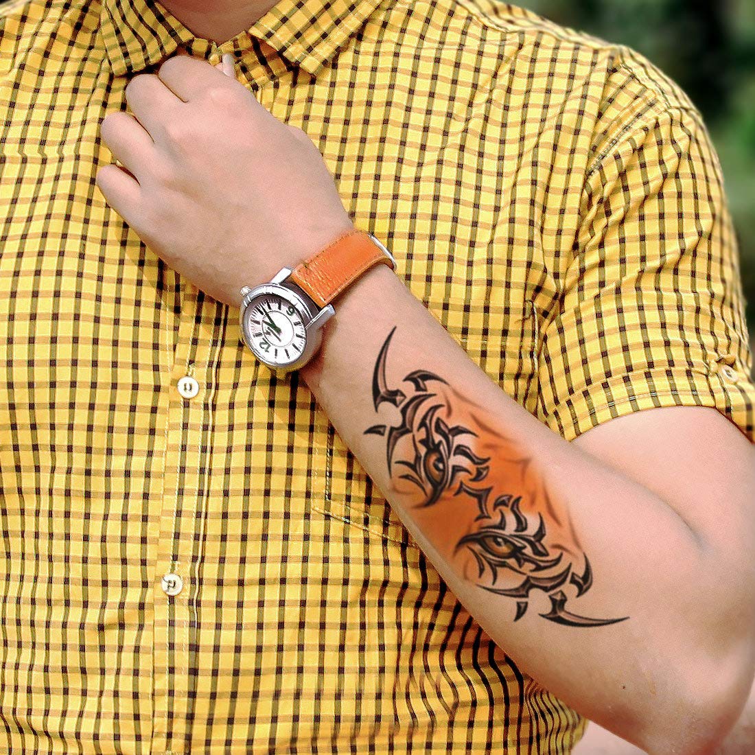 Tribal Tiger Eyes 3D Temporary Waterproof Tattoo Stickers for Men & Women - Long Lasting Fake Body Art for Parties, Halloween & Costume Events