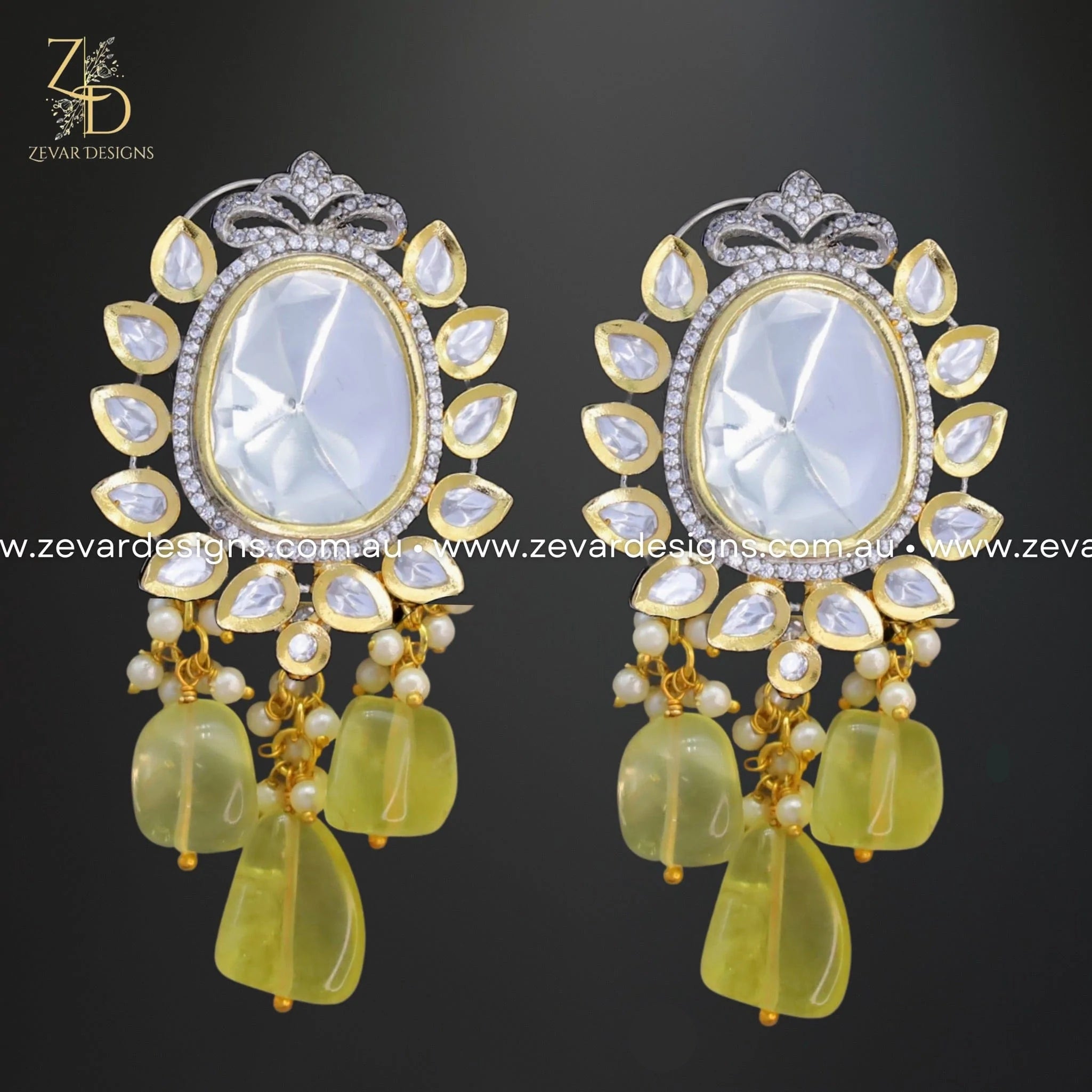 Kundan and AD Dual Finish Long Necklace Set in Lemon Yellow - Perfect for Weddings, Parties, and Festive Occasions