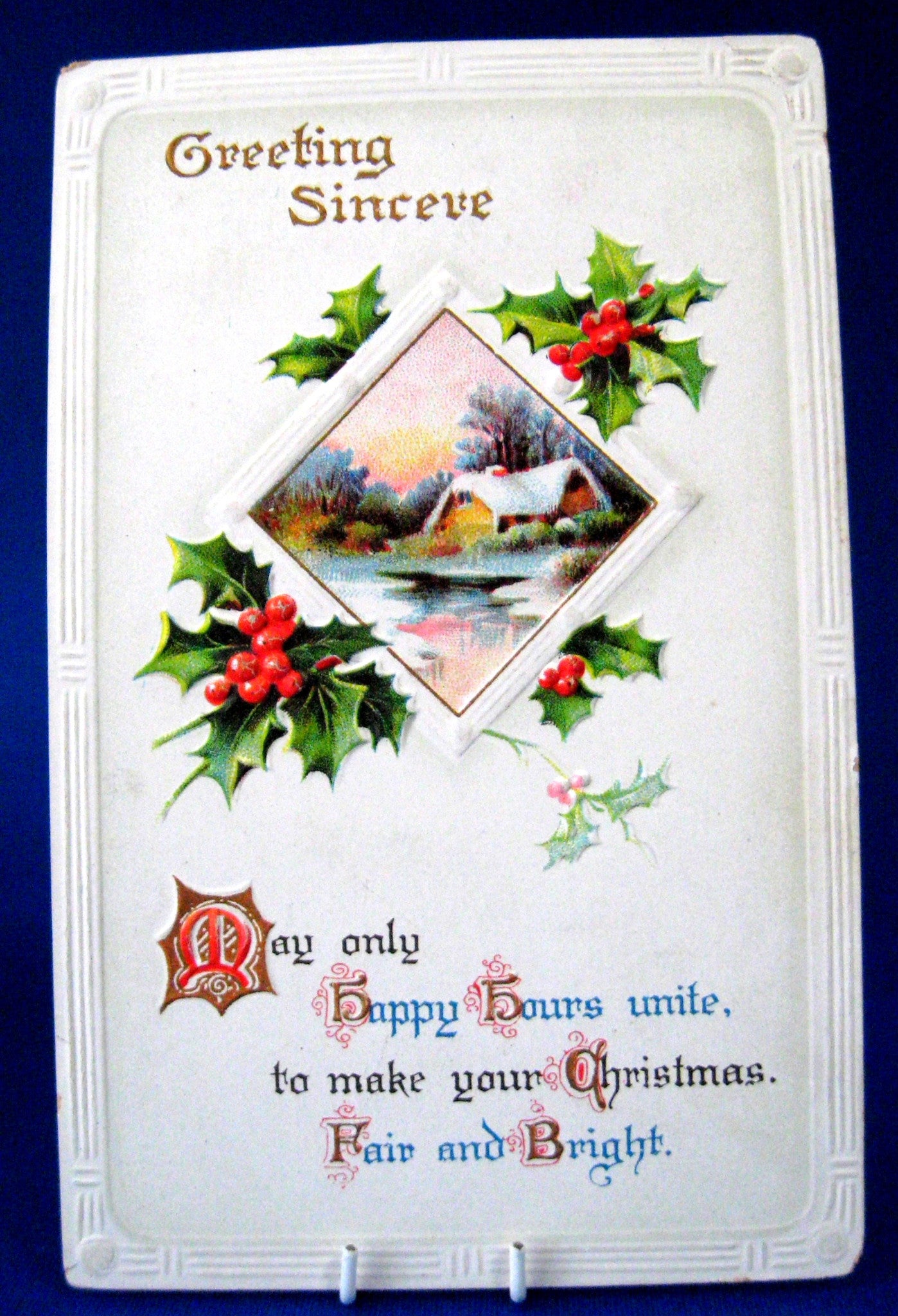 Vintage 1920s BB London Embossed Greeting Postcard with Sincere Poem - Snowy Cottage Design for Christmas, Holiday Cards & Collectible Home Decor