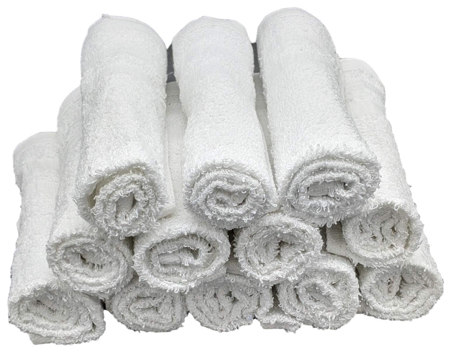 240 Pack - 12x12 Inch White Cotton Ribbon Washcloths - Reusable Lightweight Thin Cleaning Cloths for Bath, Face, Kitchen & Garage - 1 Lb per Dozen - Perfect for Exfoliating, Wiping & Polishing Surfaces