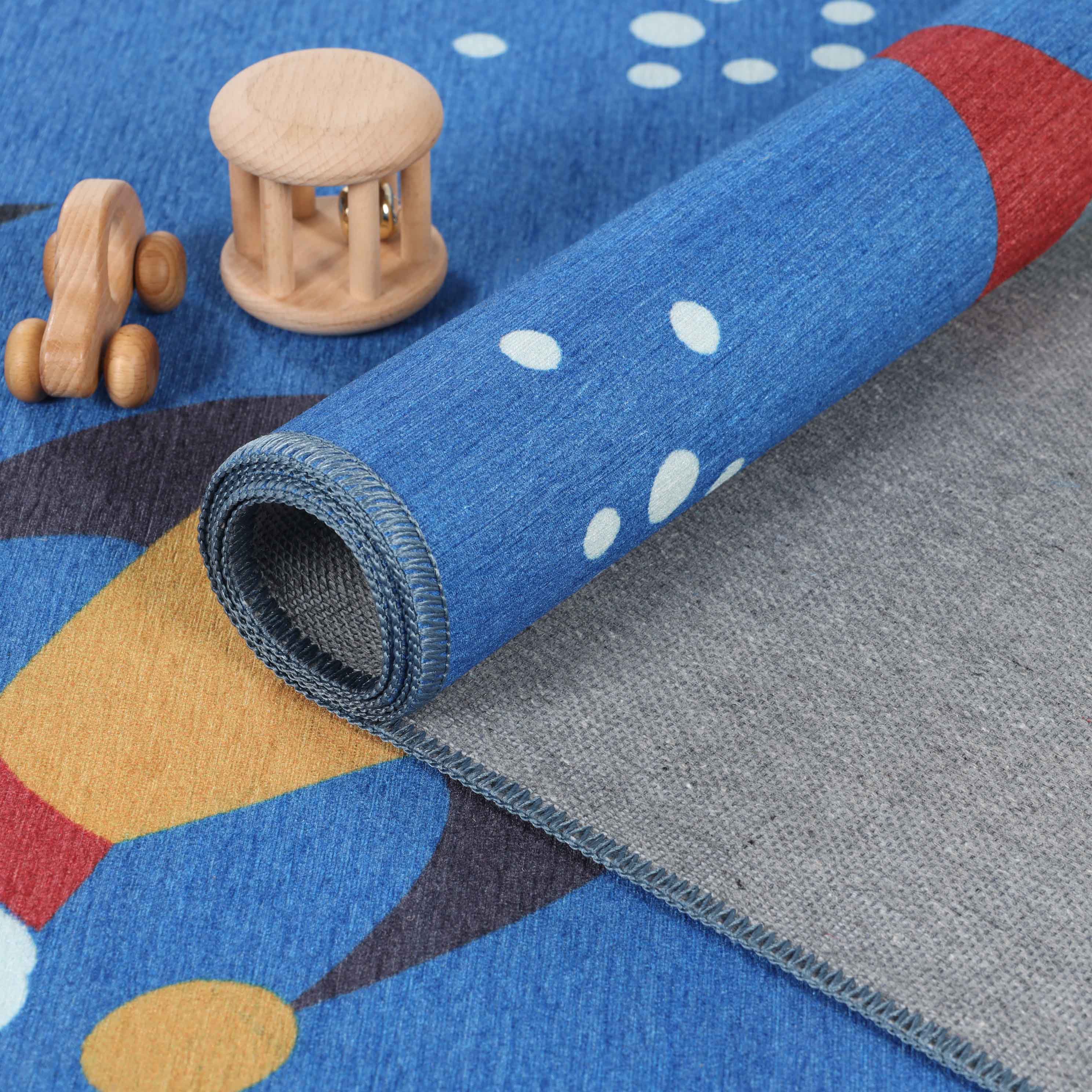 Lil' Flyer Spaceship Non-Slip Kids Playroom Rug - Washable Indoor Floor Mat for Toddler Safety & Play Area Decor