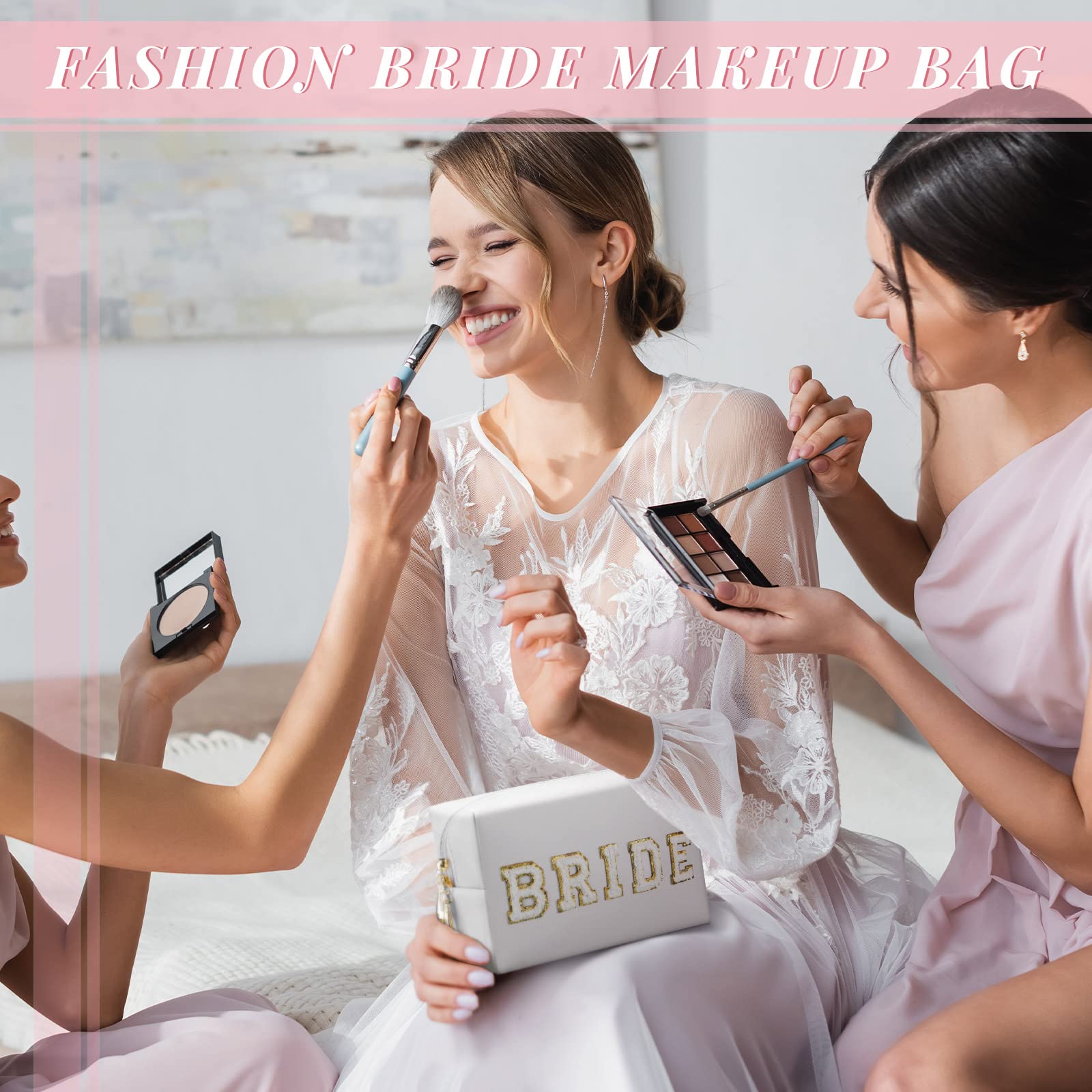 Pinkunn 2 Pcs Bride Makeup Bag Set - Mrs & Wifey Cosmetic Pouch, I Do Hubby Wedding Travel Toiletry Purse for Honeymoon, Bridal Shower Gift for Women & Girls (White, PU Leather) - Perfect for Wedding Parties & Bridal Organizer