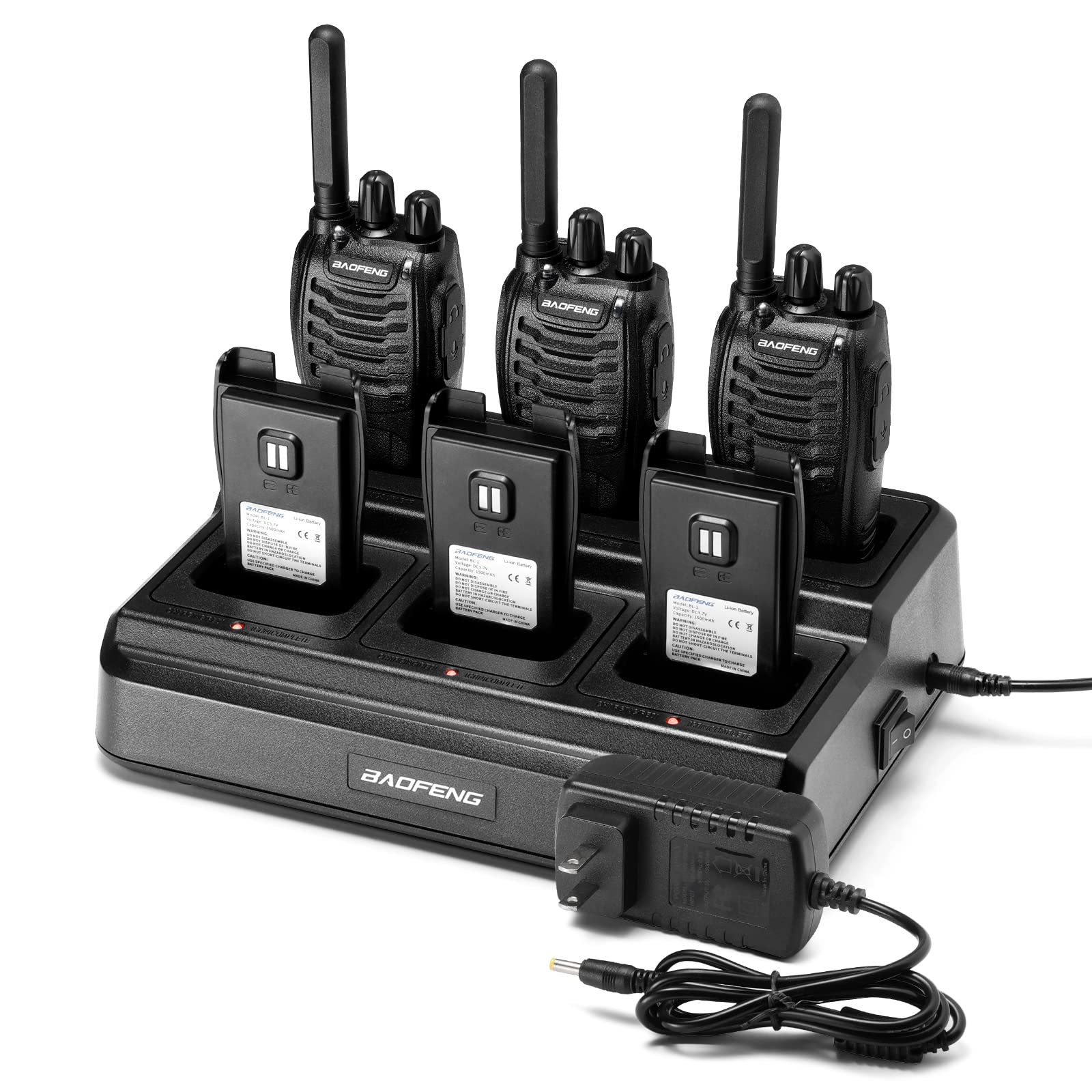 BAOFENG BF-88ST Long Range Walkie Talkies (6 Pack) - Rechargeable Two Way Radios with 6-Way Multi Unit Charger, License-Free Communication for Adults - Includes Earpieces & USB Charging - Ideal for Outdoor Adventures, Construction Sites, and Event Coordination (Black)