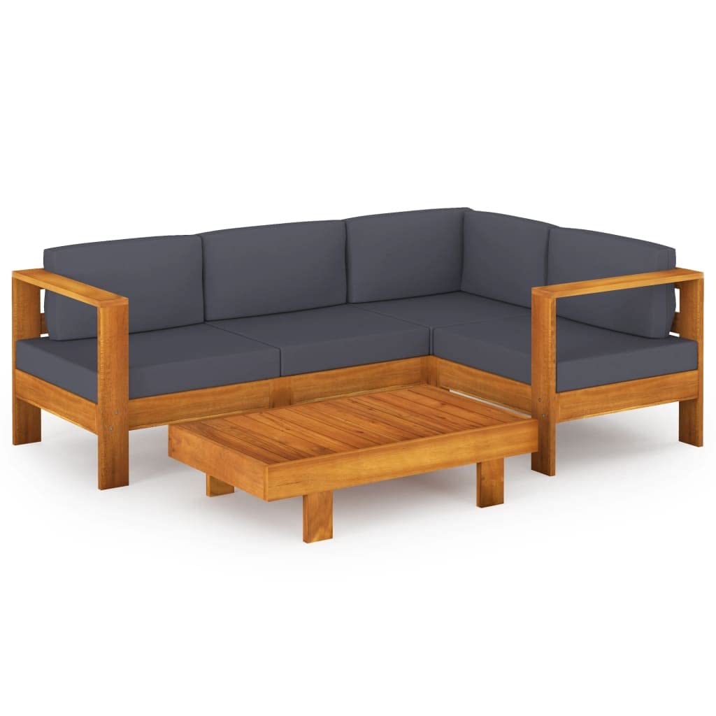 5-Piece Acacia Wood Patio Lounge Set with Dark Gray Cushions & Coffee Table - Modern Outdoor Sectional Sofa for Garden, Backyard, Poolside & Deck Relaxation