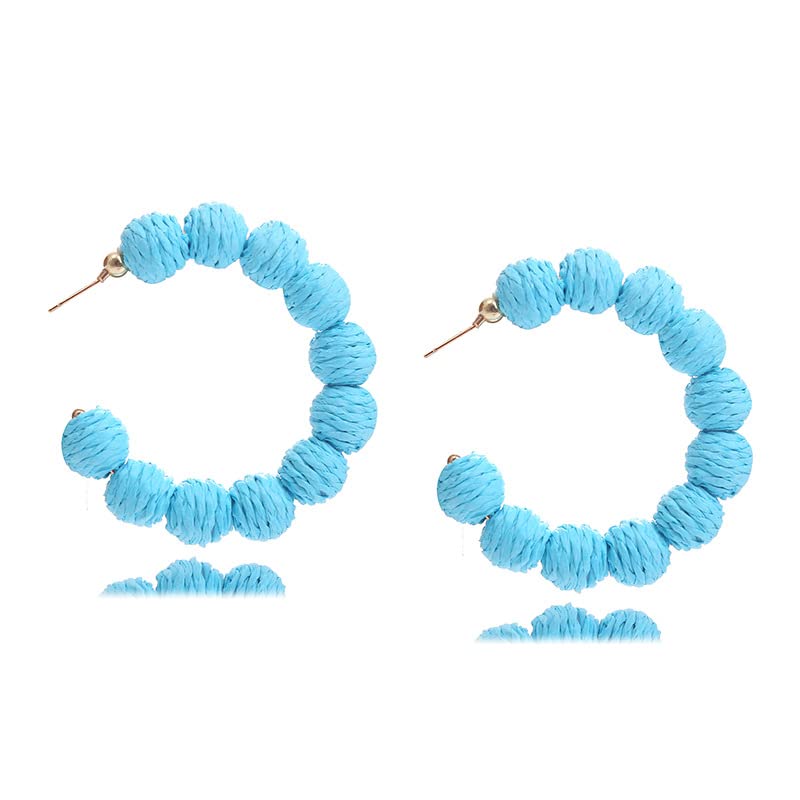 Bohemian Rattan Earrings for Women - Colorful Rainbow Beaded Hoop Dangle Earrings, Summer Beach Statement Jewelry, Straw Wicker Drop Earrings for Girls - Perfect for Festivals, Vacations & Boho Fashion (Blue)