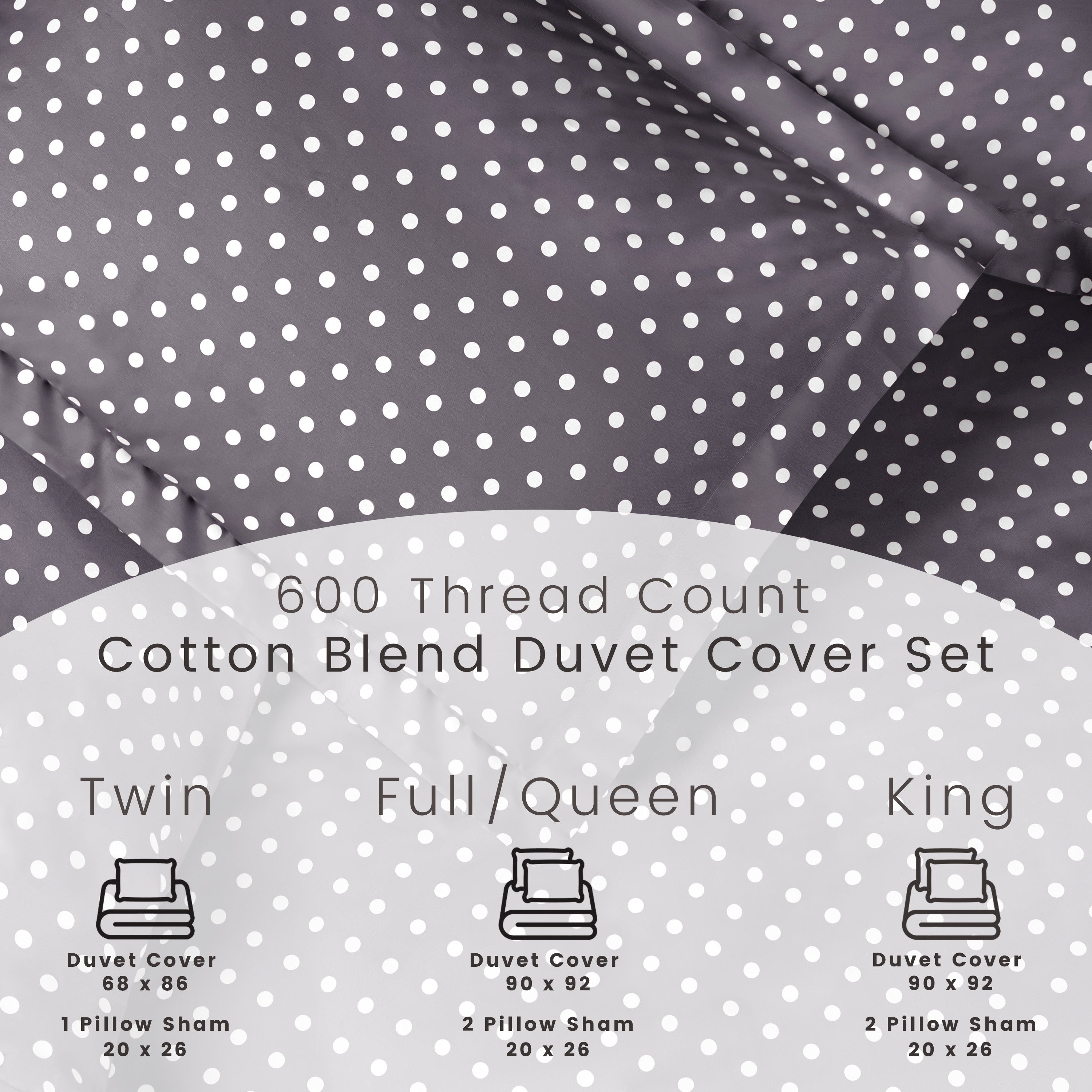 Premium 600 Thread Count Cotton Blend Polka Dot Duvet Cover Set - Soft & Breathable Bedding for Cozy Nights - Perfect for Master Bedroom, Guest Room & Dorm Decor