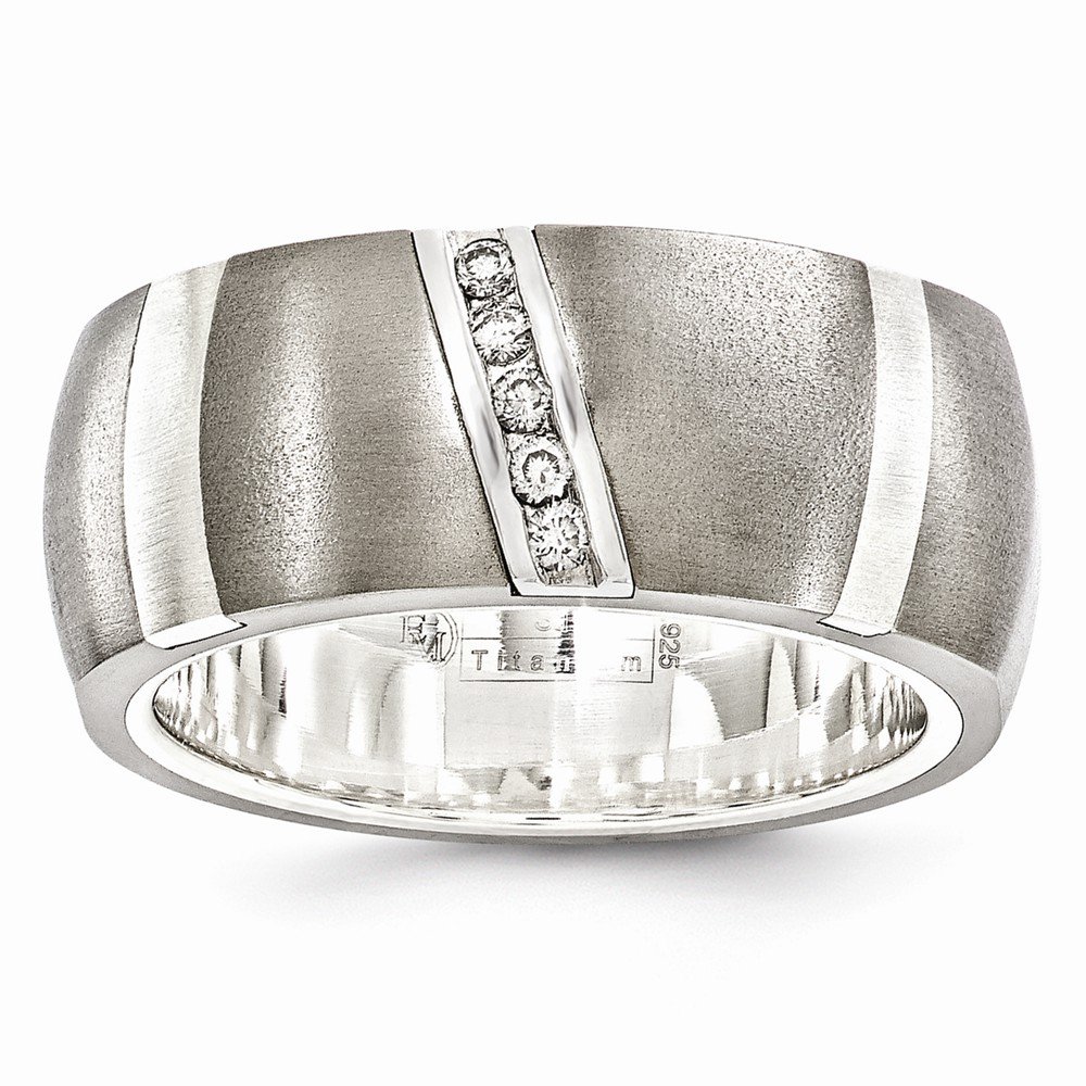 Sonia Jewels Titanium & 925 Sterling Silver Men's Wedding Band Ring with 0.10ctw Diamond (10mm) - Durable & Elegant Ring for Men, Perfect for Weddings, Anniversaries, and Special Occasions
