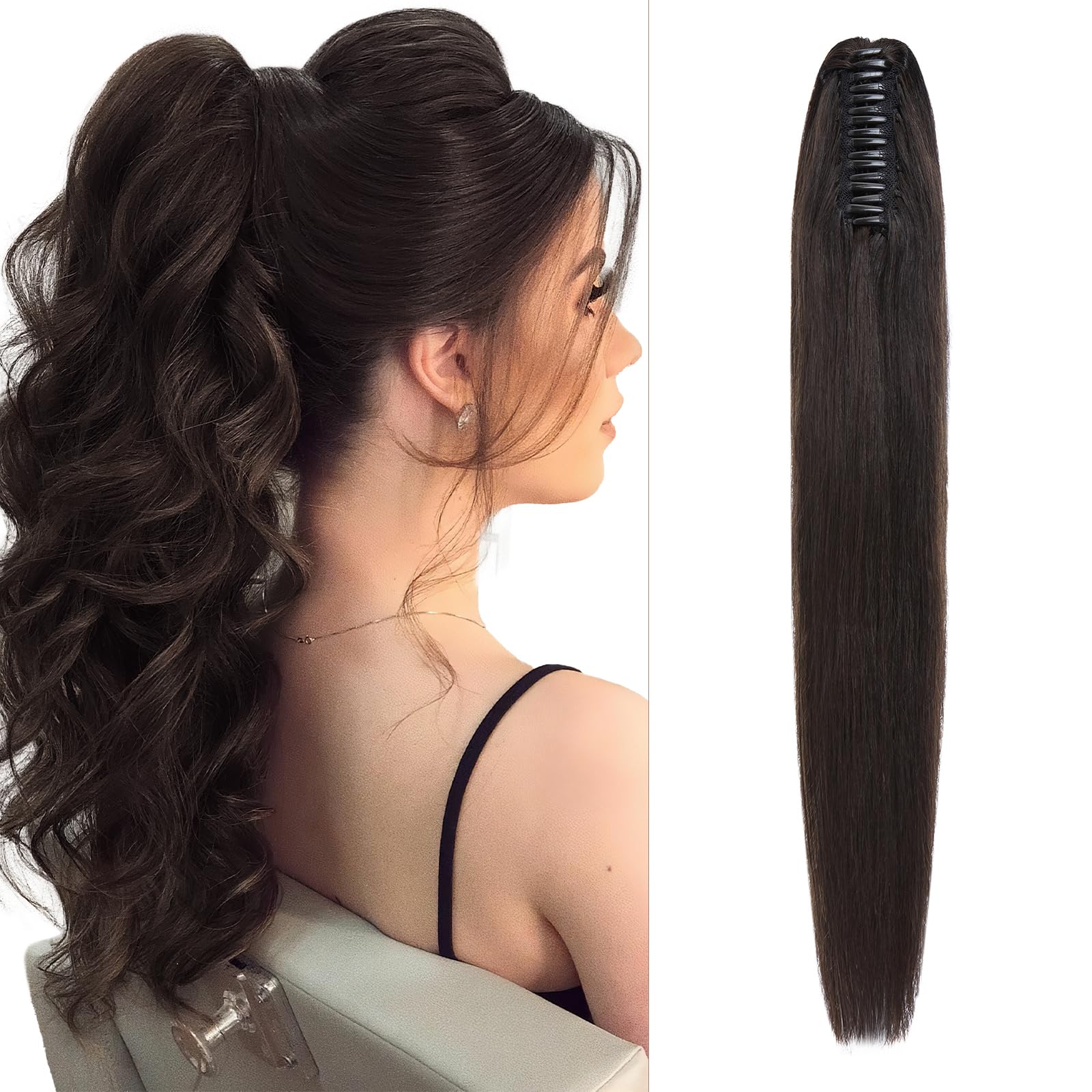 18 Inch Human Hair Ponytail Extension - Long Straight Real Hair Claw Clip Ponytail for Women #01B Natural Black | Perfect for Everyday Wear, Parties & Special Occasions
