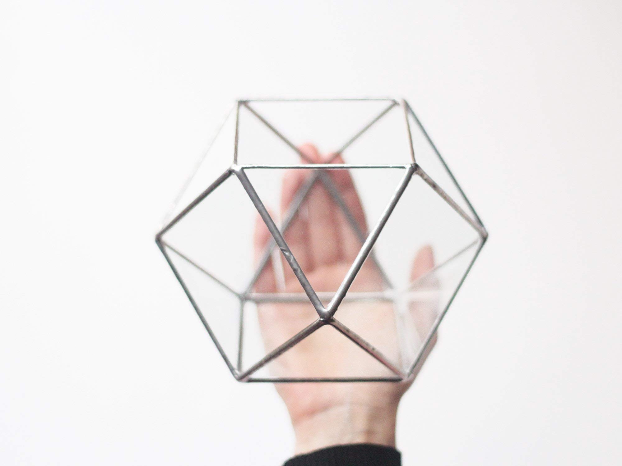 Small Glass Geometric Terrarium Container - Cuboctahedron Shape in Copper, Silver & Black | Perfect for Succulents, Air Plants & Miniature Gardens | Home & Office Decor
