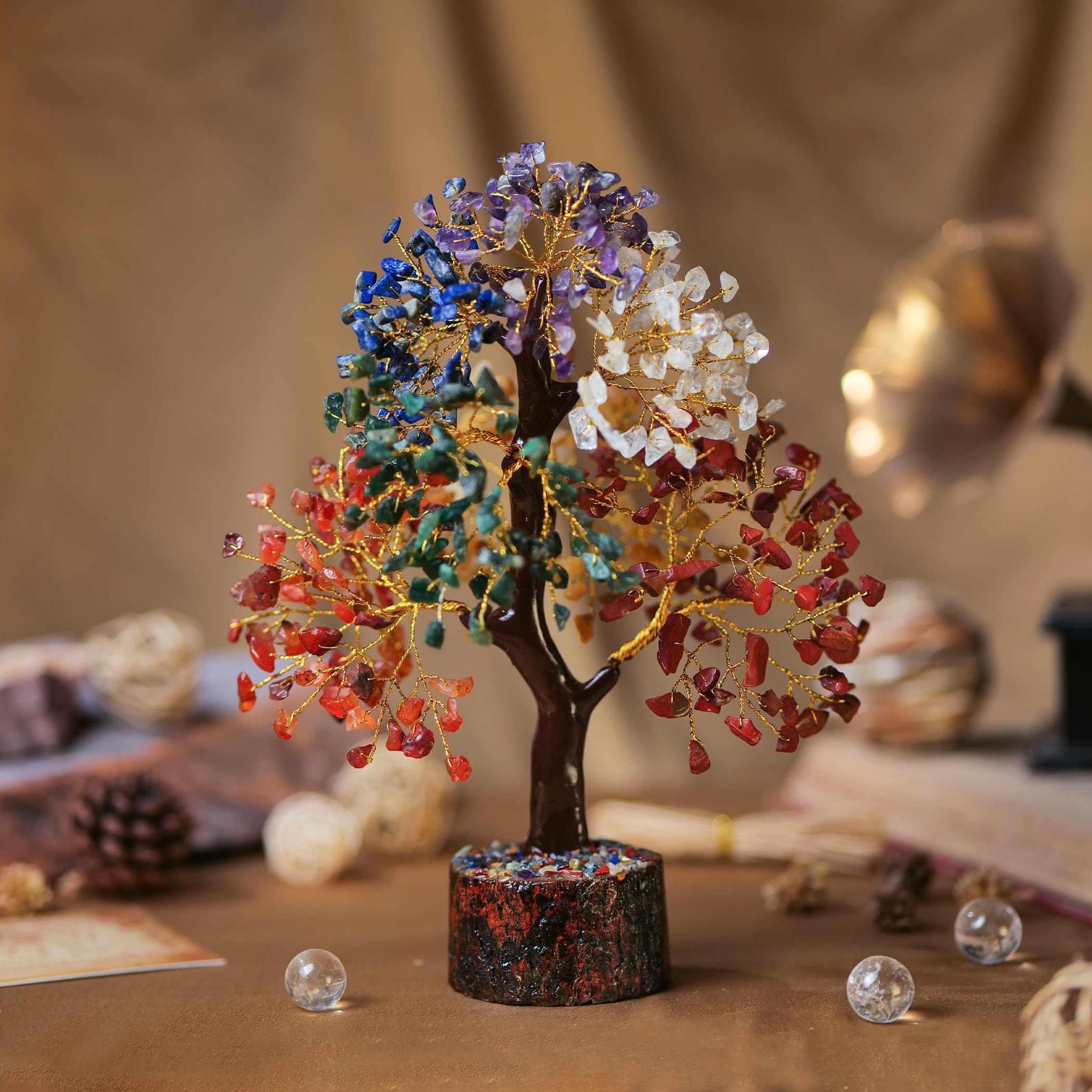 Abhisubya Seven Chakra Crystal Tree - Healing Gemstone Bonsai for Meditation & Feng Shui - Unique Birthday Gift for Women, Housewarming Present, Spiritual Home Decor - Perfect for Yoga Rooms, Office Desk & New Home Blessings