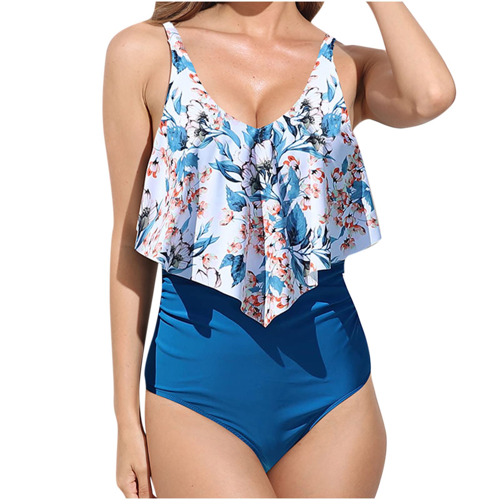 Padaii Women's Two Piece Swimsuits - Ruffled Flounce Bikini Top with High Waisted Tummy Control Bottom | Beach Vacation, Pool Party, Summer Swimwear