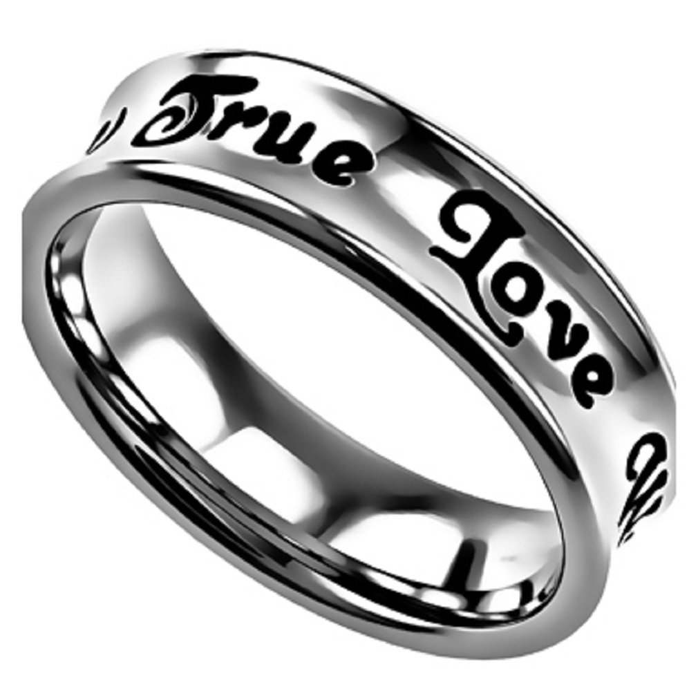 Christian Rings for Women - True Love Waits Stainless Steel Ring with 1 Timothy 4:12 Bible Verse - Elegant Faith Jewelry for Church, Wedding & Daily Wear