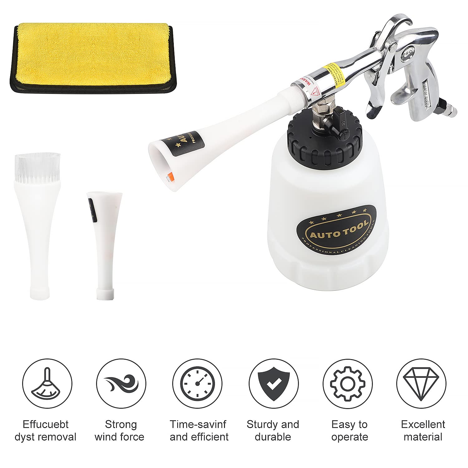 High Pressure Car Wash Gun with 1L Bottle & Washing Brush - Turbo Car Cleaning Kit for Interior & Exterior Detailing | Compatible with Air Compressor | Perfect for Home Car Washing, Auto Detailing & Vehicle Maintenance