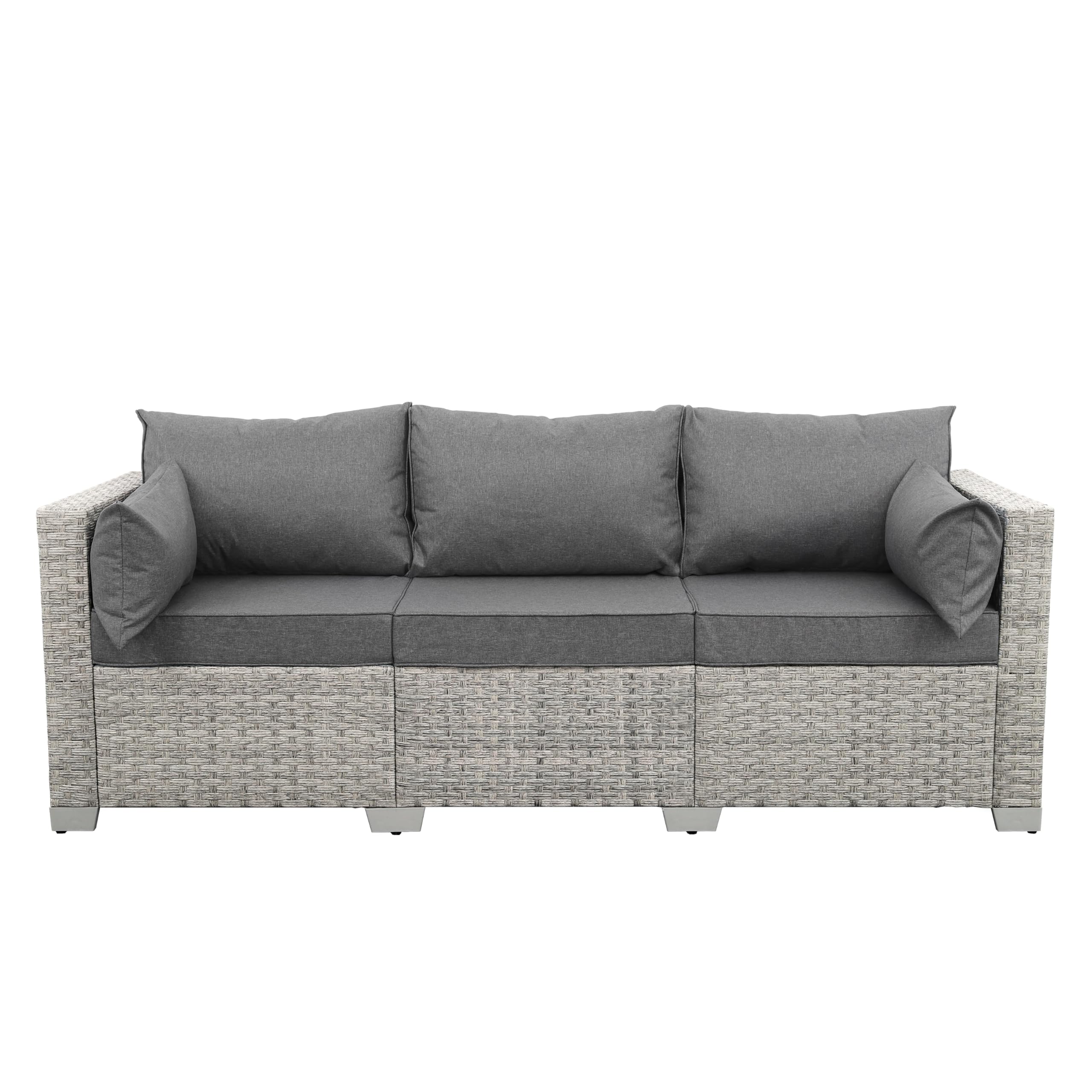 **WAROOM 3-Seater Outdoor Patio Sofa - Grey Wicker Rattan Deep Seat Couch with Cushions for Balcony, Porch, Garden & Backyard Relaxation**
