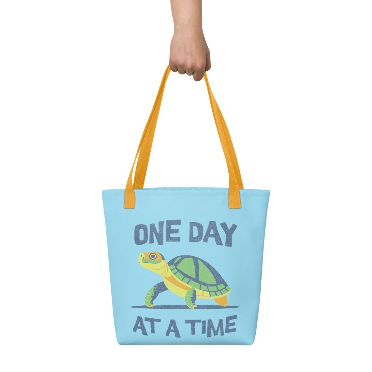 One Day at a Time Turtle Tote Bag - Cute Motivational Canvas Shoulder Bag for Women - Perfect for Beach, Shopping & Daily Use