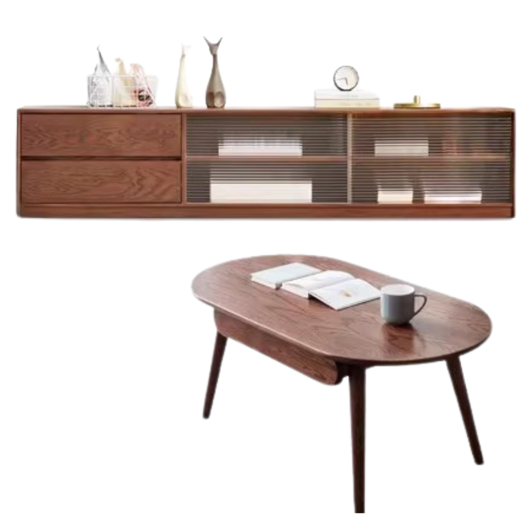 70.8х14.9х15.7 inch/ 180х38х40сm/ walnut color/ TV cabinet + capsule coffee table with drawer set